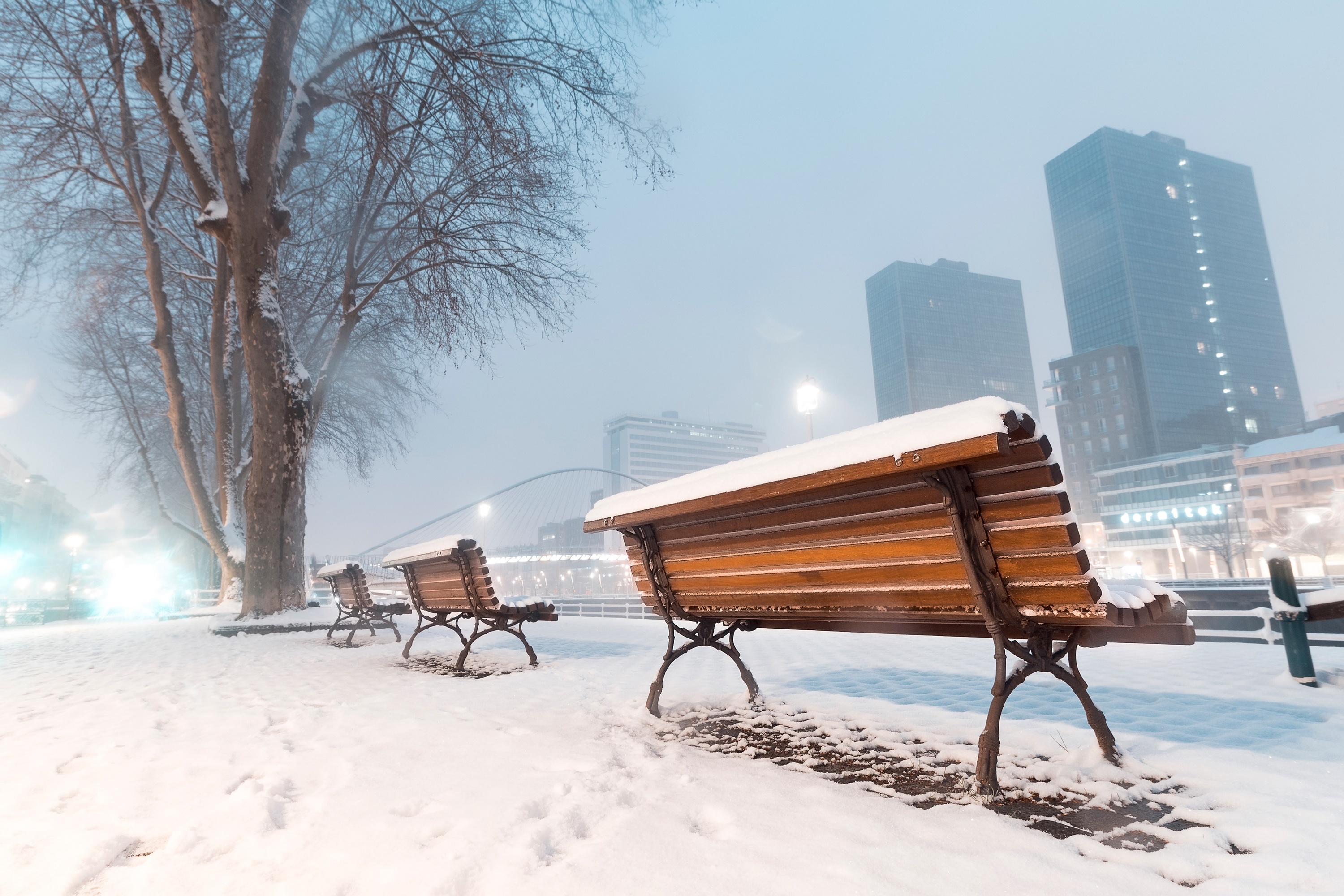 Download mobile wallpaper Winter, Snow, Earth, Bench, Photography for free.