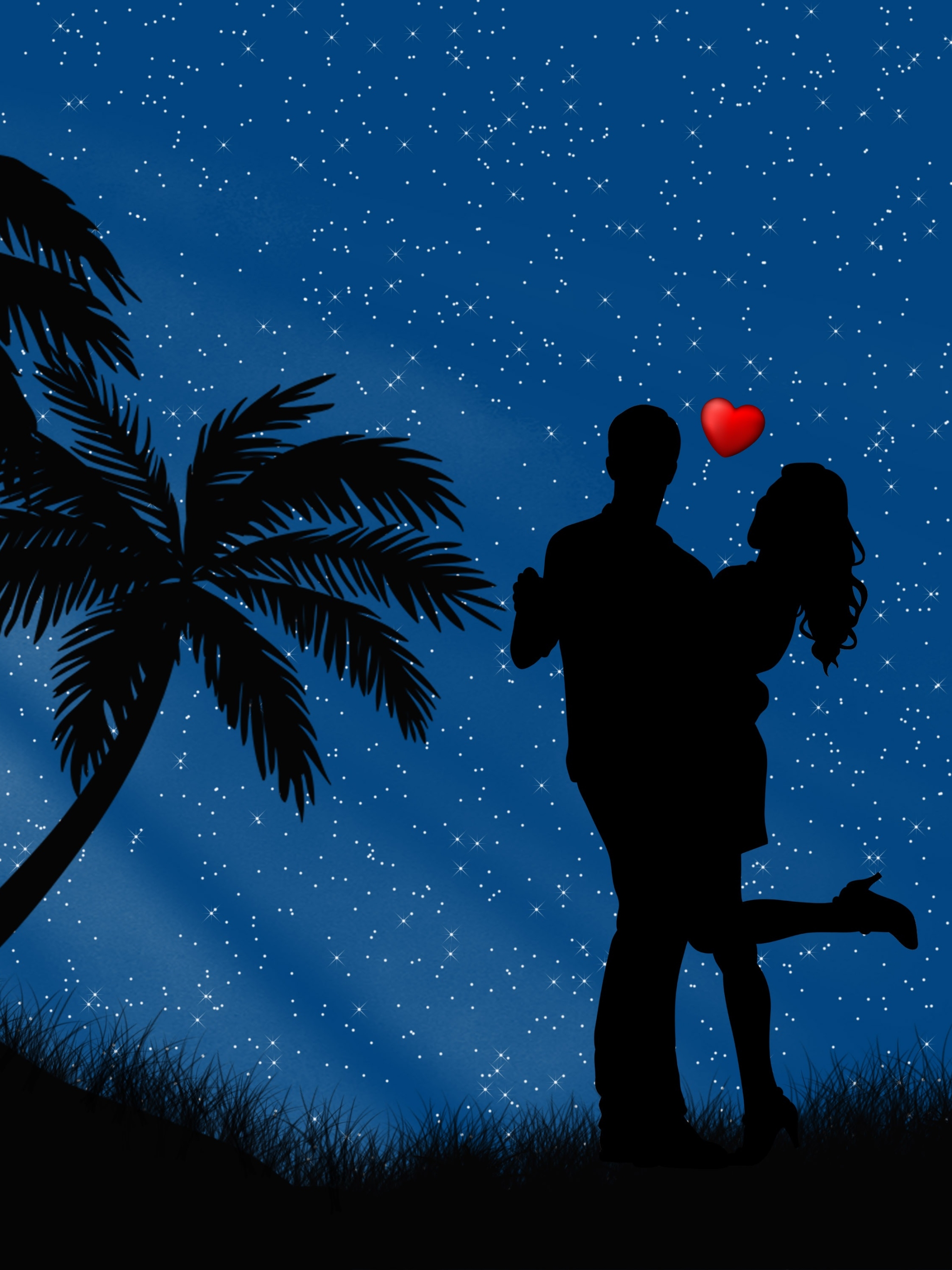 Download mobile wallpaper People, Night, Love, Couple, Artistic, Romantic, Palm Tree for free.
