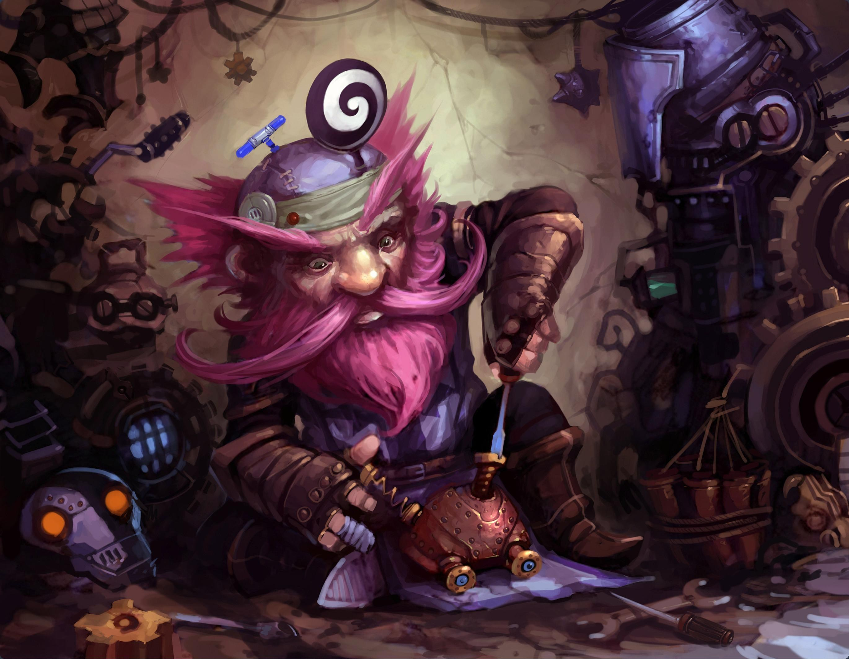 gnome, video game, hearthstone: heroes of warcraft, pink hair, warcraft