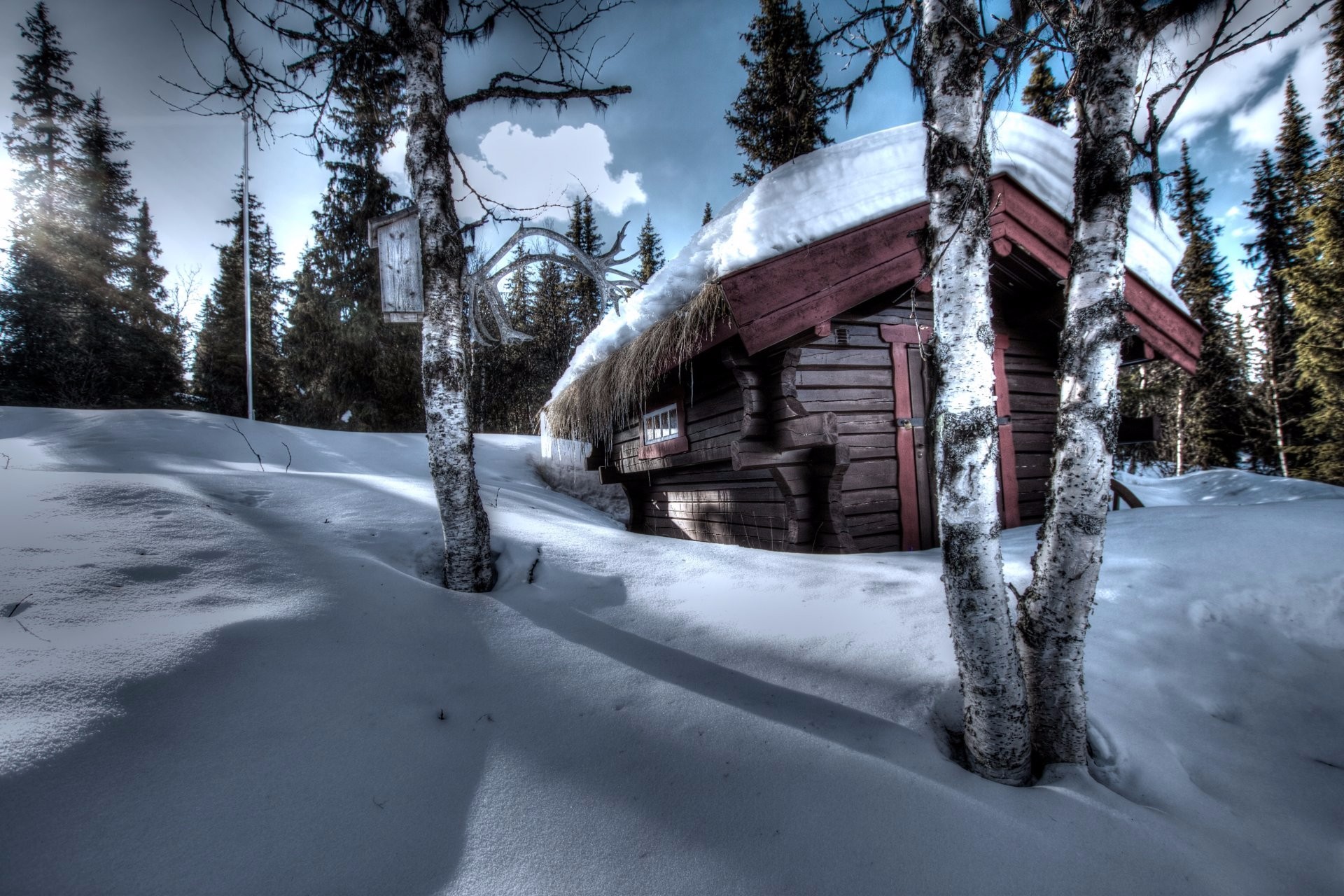 PCデスクトップに冬, 木, 雪, キャビン, マンメイド画像を無料でダウンロード