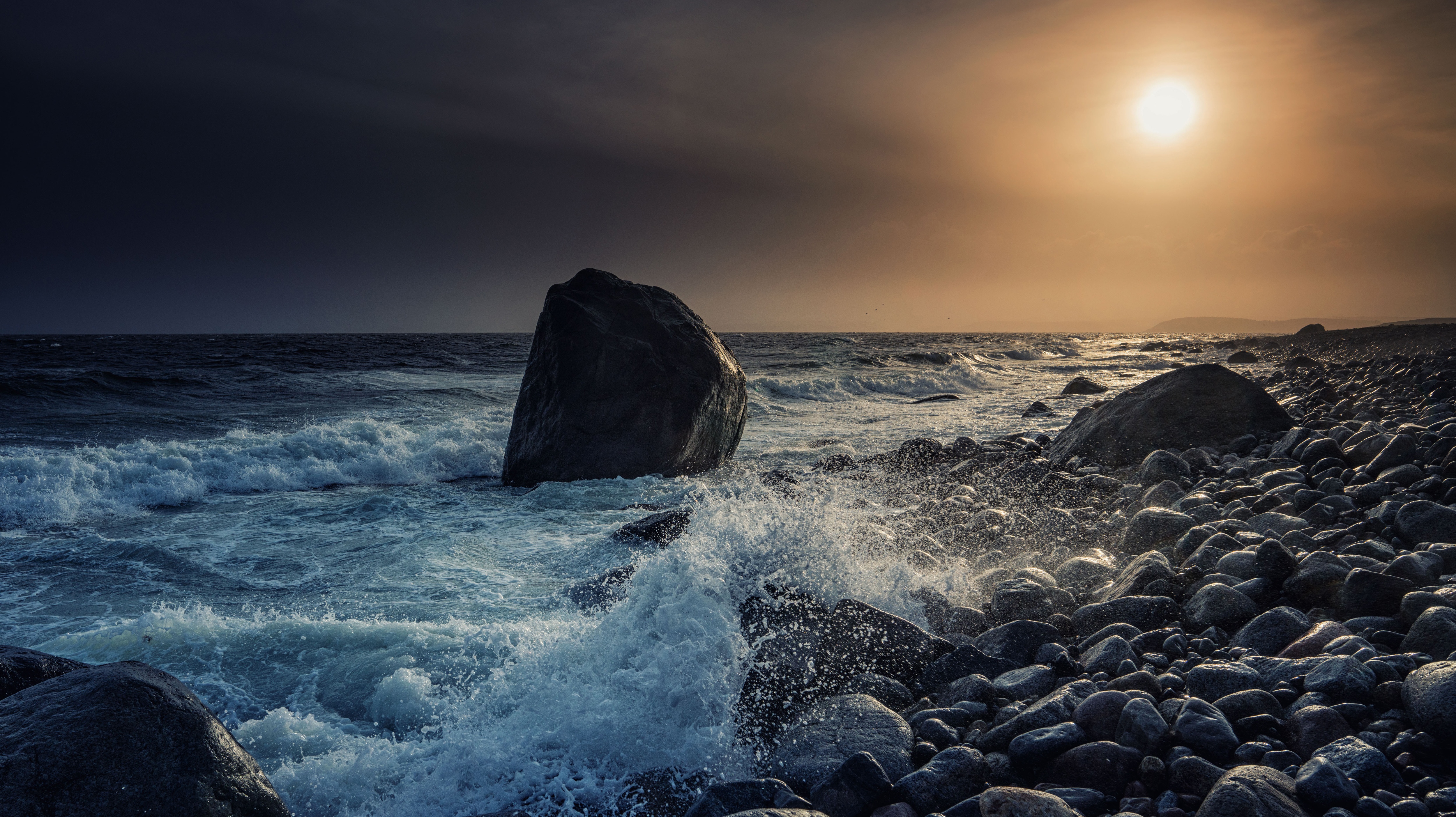 PCデスクトップに日没, 海, ビーチ, 海岸, 地球, 結石, ノルウェー画像を無料でダウンロード