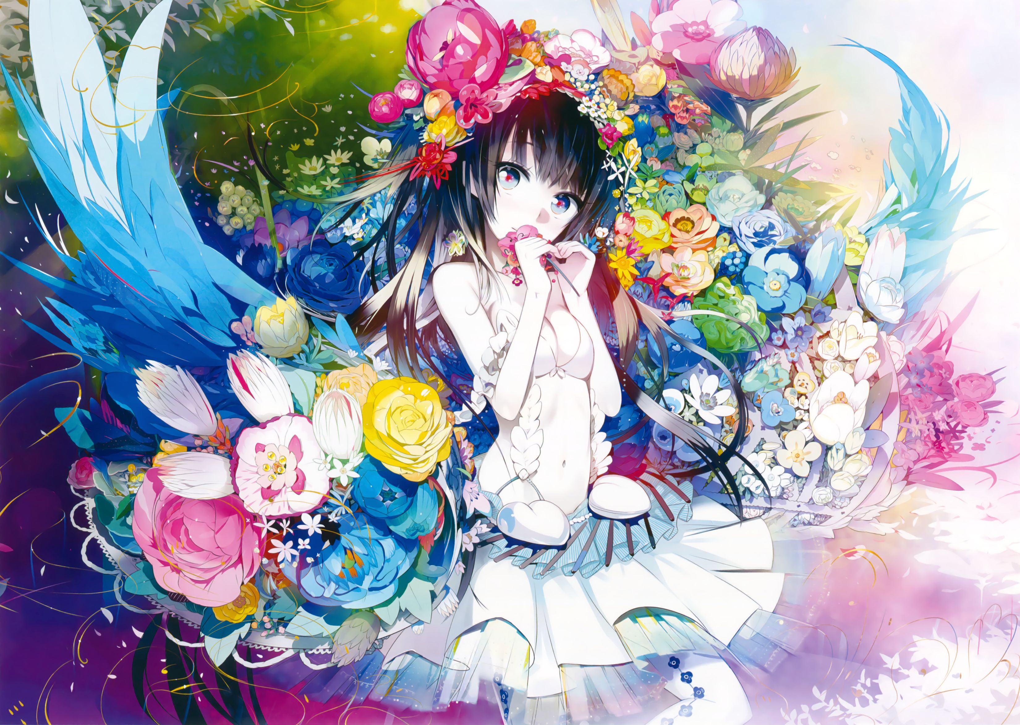 Handy-Wallpaper Mädchen, Blume, Farben, Animes kostenlos herunterladen.