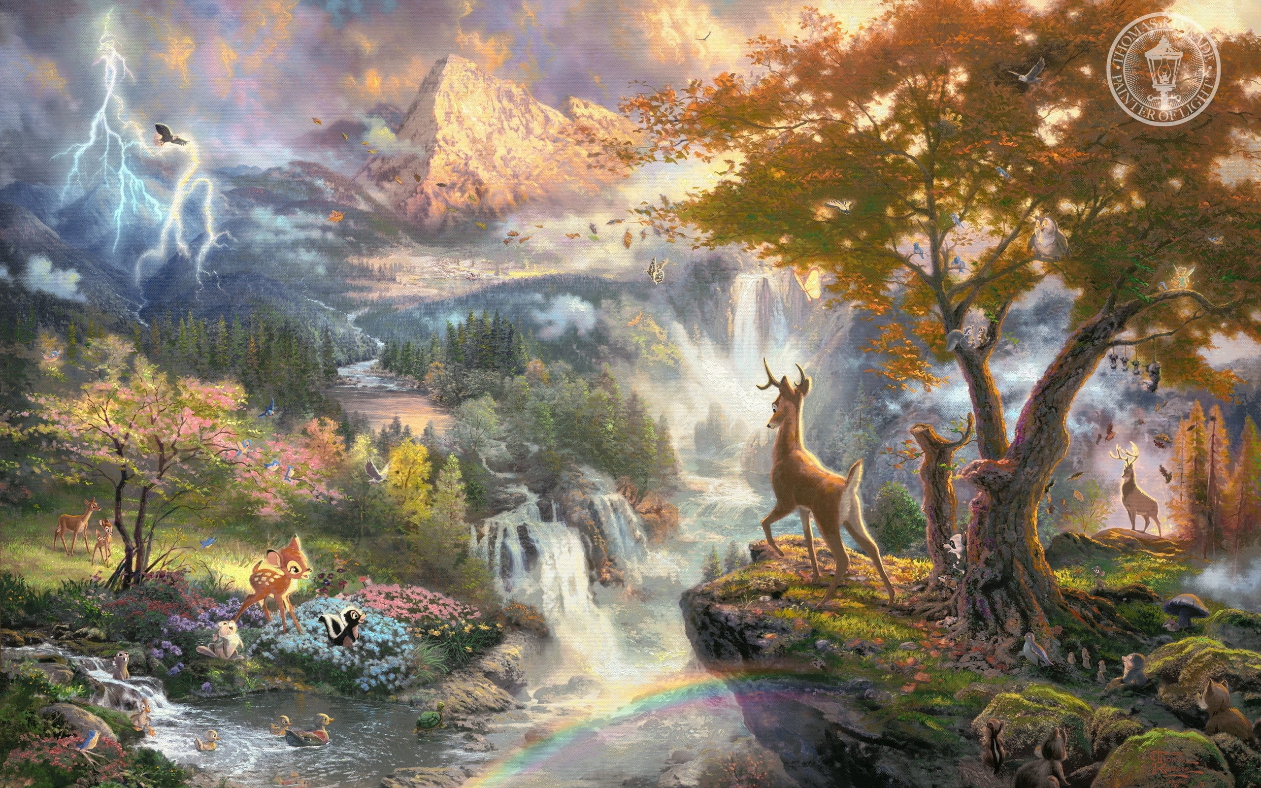 Free download wallpaper Animals, Landscape, Trees, Deers, Waterfalls, Pictures on your PC desktop