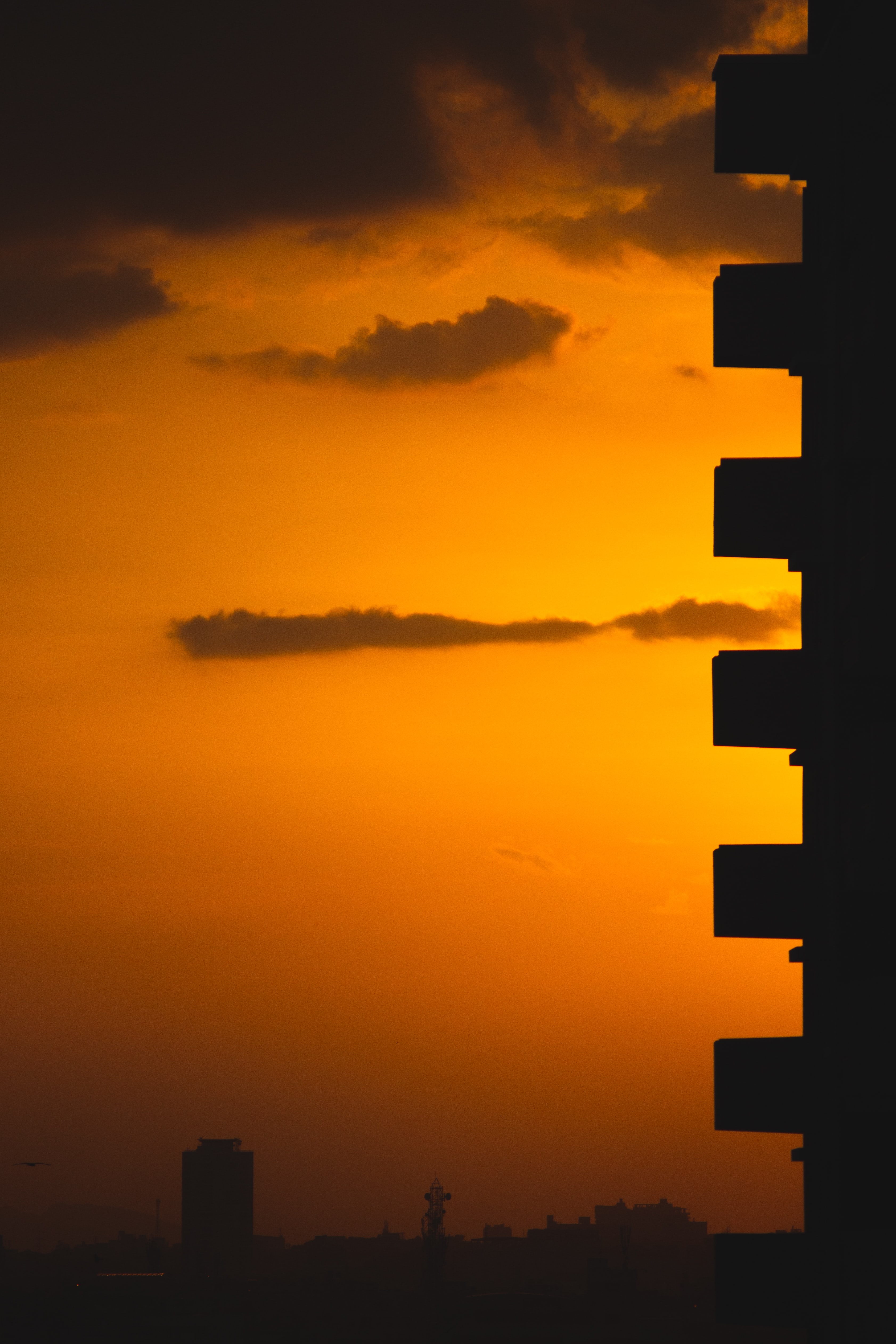 Download mobile wallpaper Silhouette Sunset, Building, Sky, Dark for free.