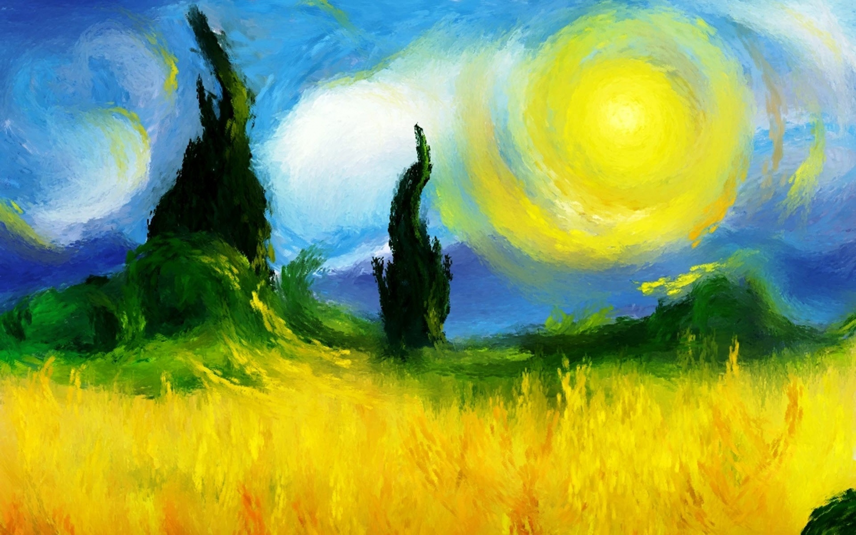Download mobile wallpaper Painting, Field, Sun, Artistic for free.
