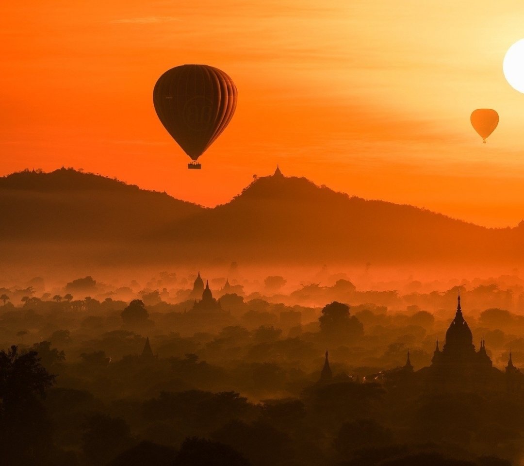 1202901 скачать обои транспортные средства, воздушный шар, храм, закат, закат солнца, мьянма - заставки и картинки бесплатно