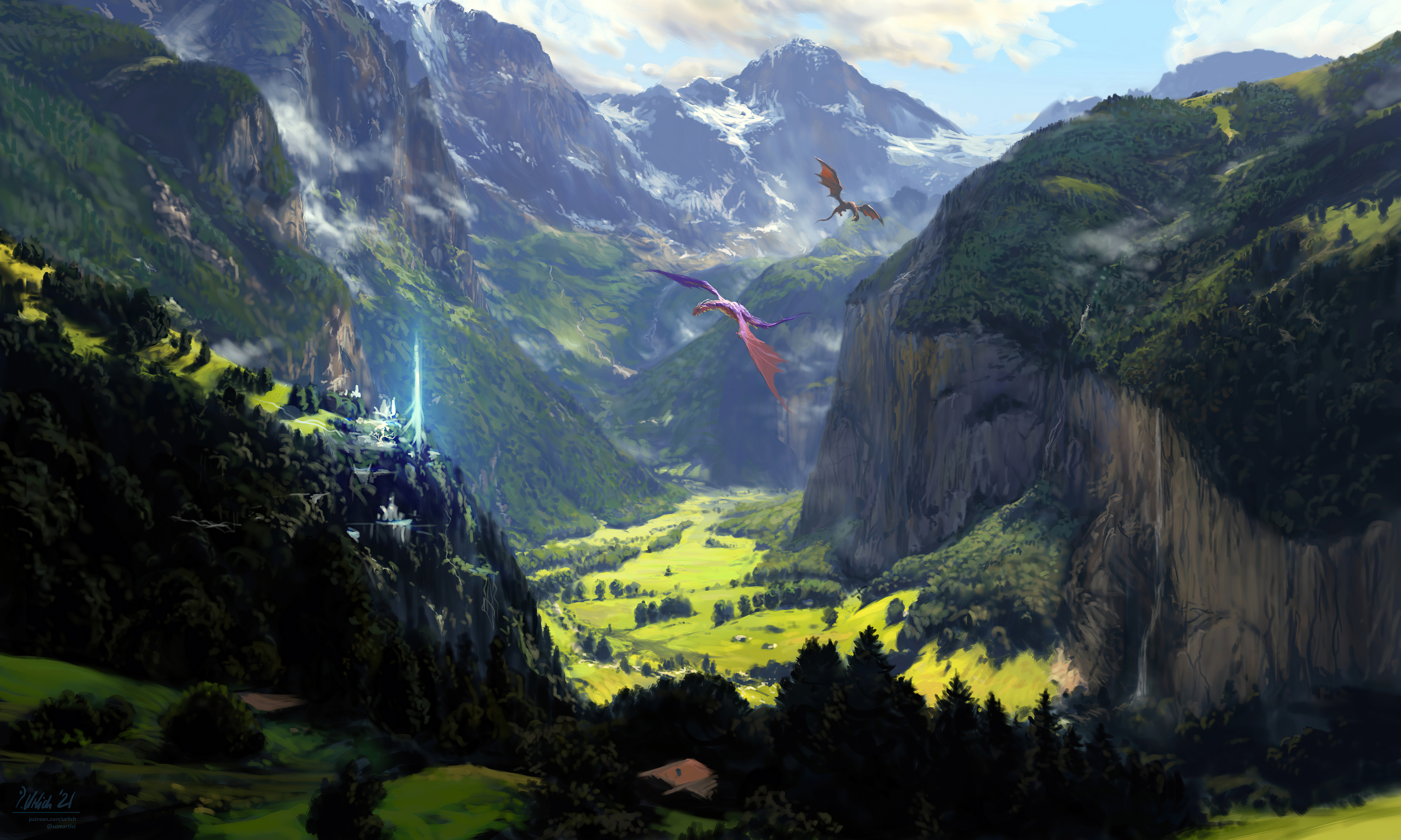 Download mobile wallpaper Landscape, Fantasy, Mountain, Cliff, Dragon for free.