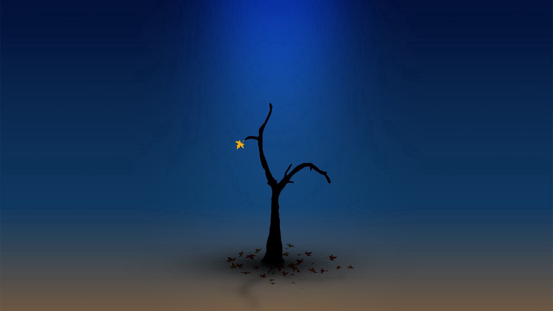 Скачать обои бесплатно Дерево, Оранжевый, Синий, Темный, Одиночество, Вектор картинка на рабочий стол ПК