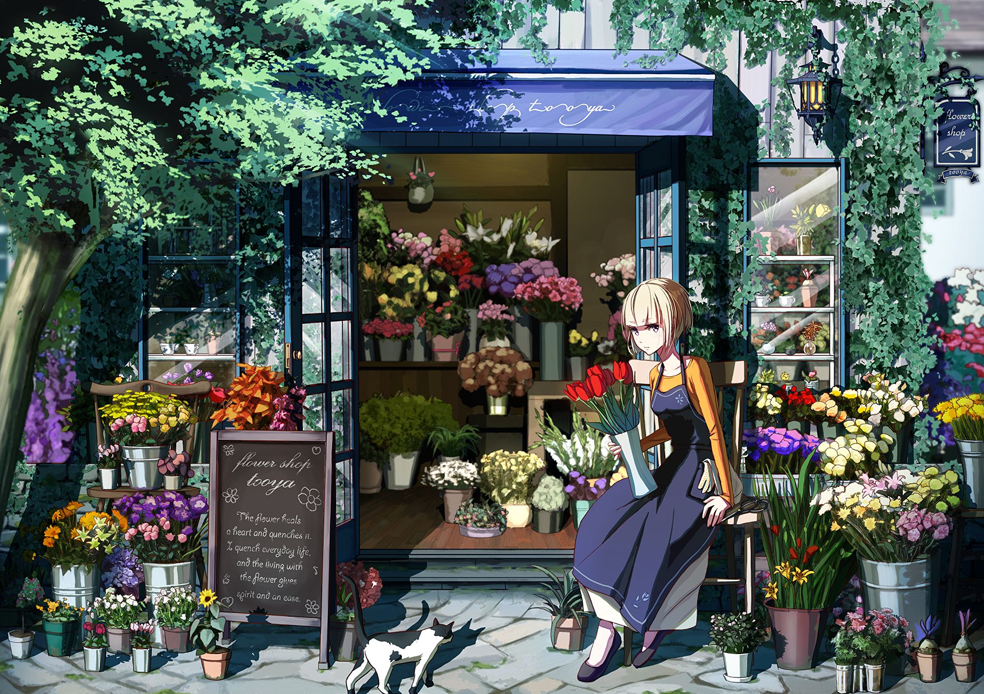 Download mobile wallpaper Anime, Flower, Shop for free.