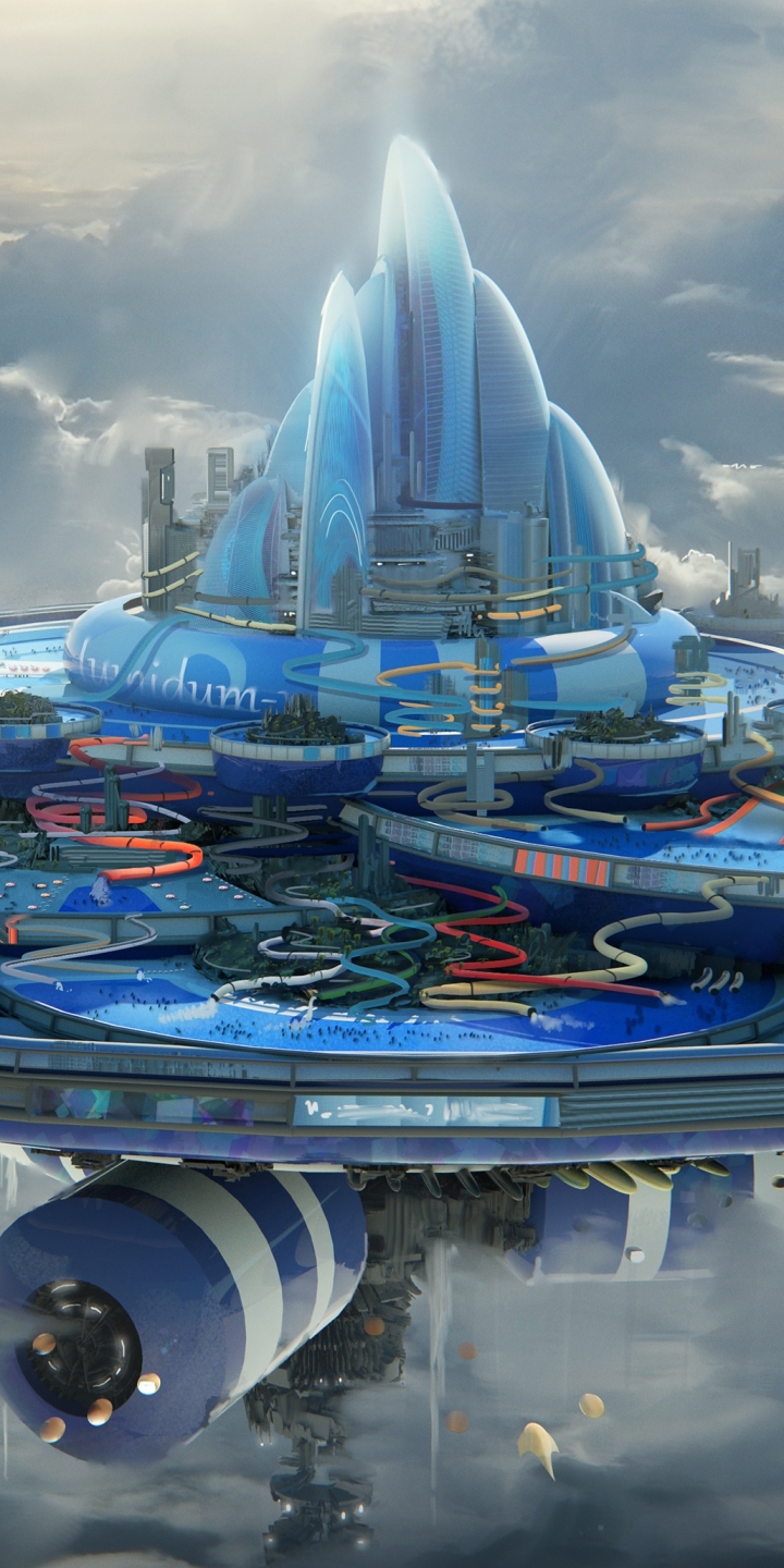 Download mobile wallpaper City, Sci Fi, Futuristic, Floating Island for free.