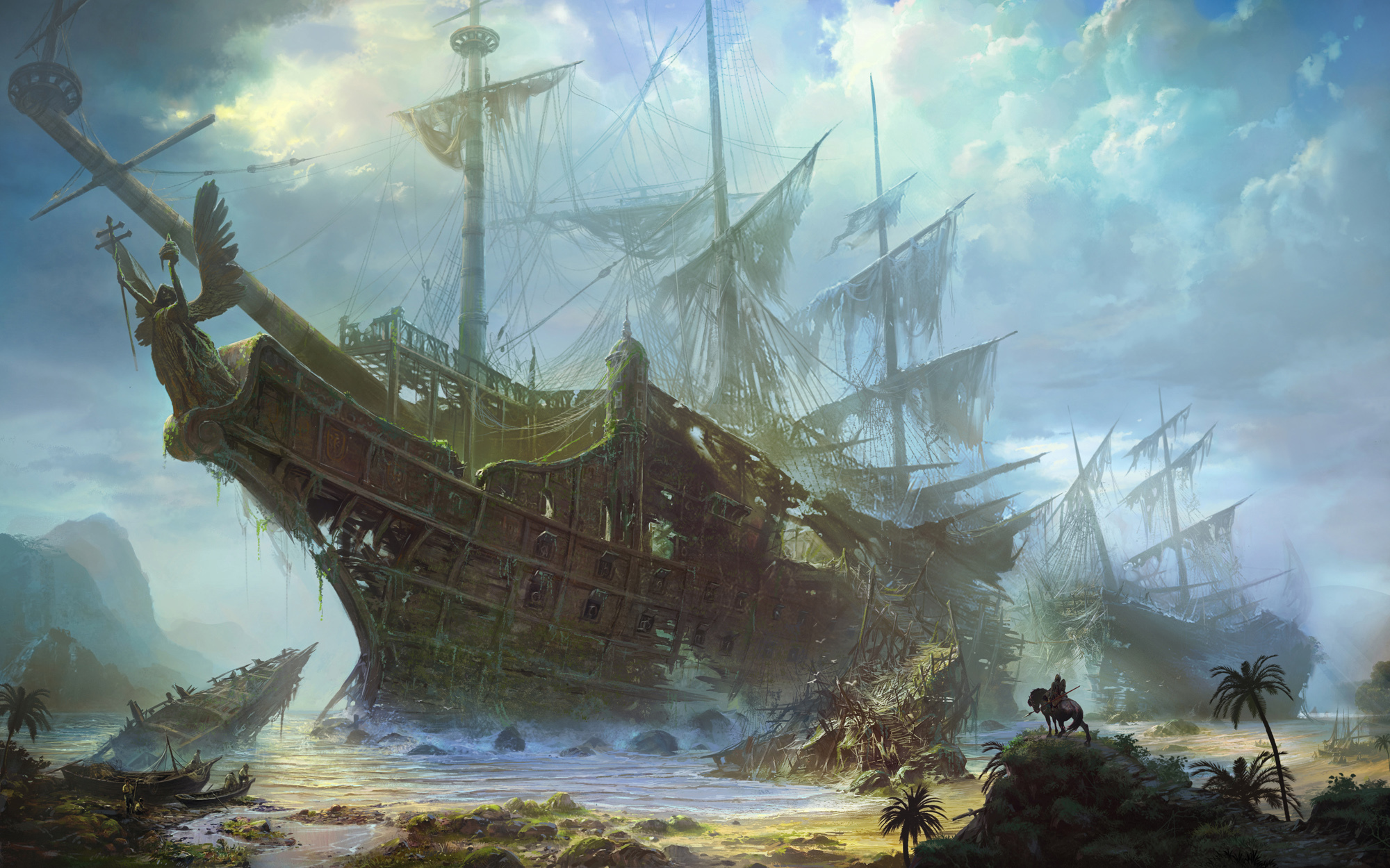 539816 скачать обои судно, фэнтези, пират, кораблекрушение - заставки и картинки бесплатно