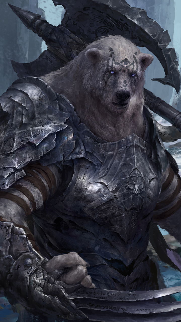 Download mobile wallpaper Fantasy, Warrior, Polar Bear, Axe, Armor for free.