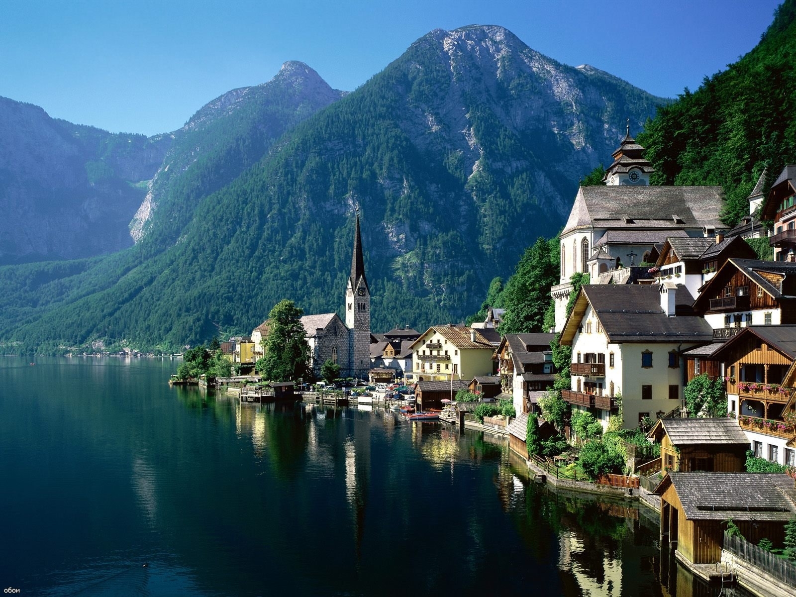 Free download wallpaper Landscape, Houses, Rivers, Mountains on your PC desktop