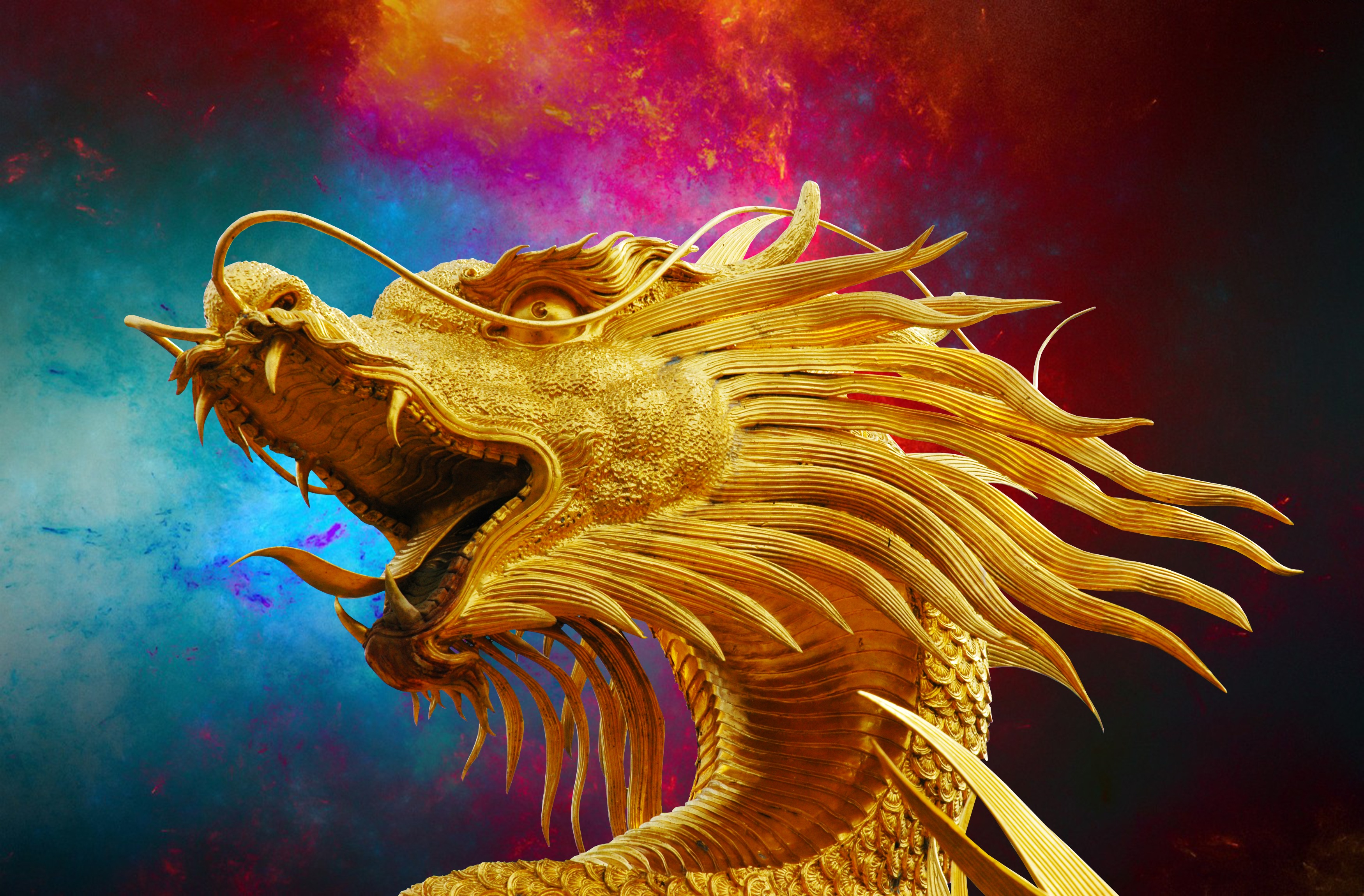 92688 descargar imagen el dragón, dragón de oro, arte, melena, dragón, cara, dragón dorado: fondos de pantalla y protectores de pantalla gratis