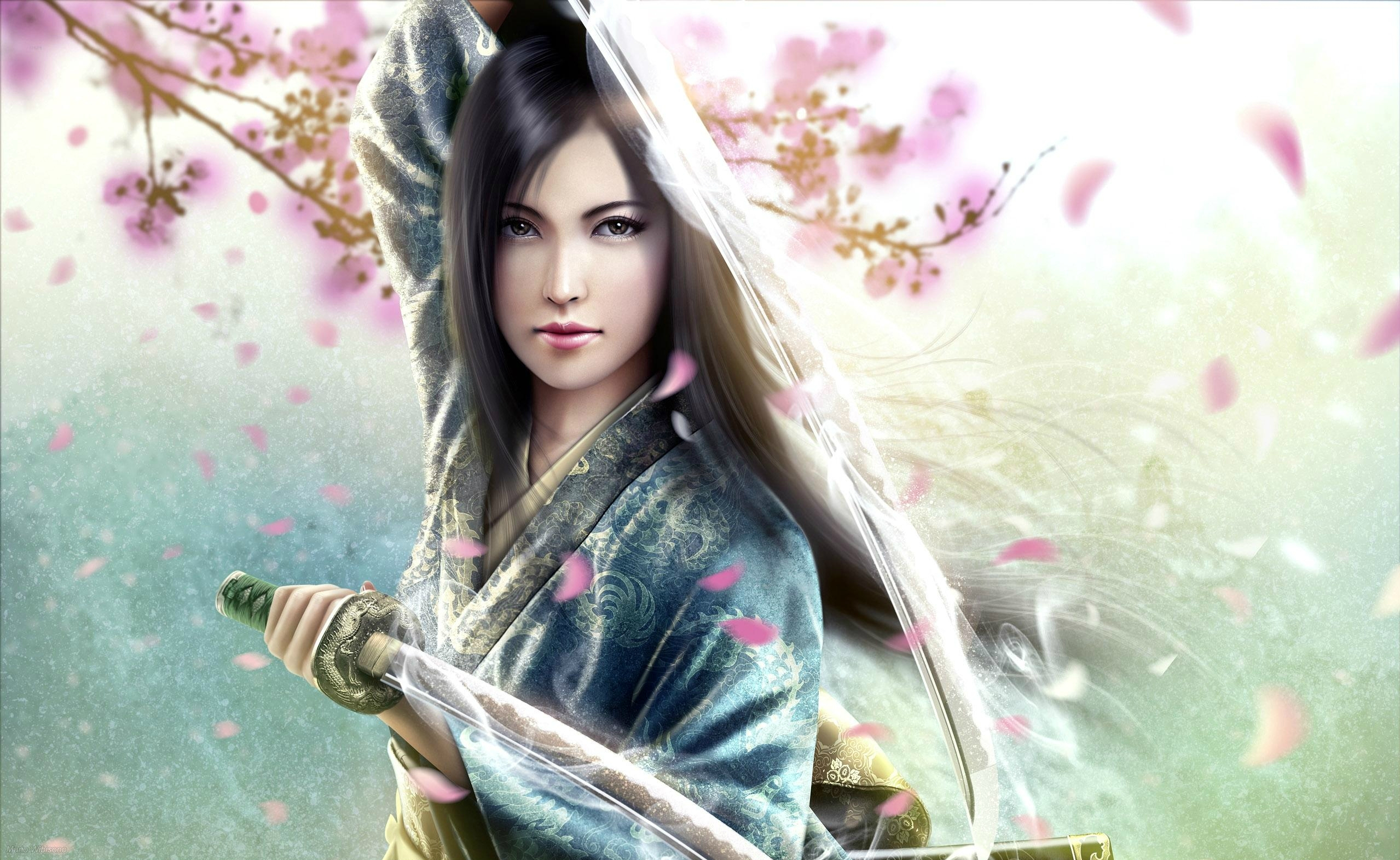fantasy, legend of the five rings, asian, cherry blossom, sword