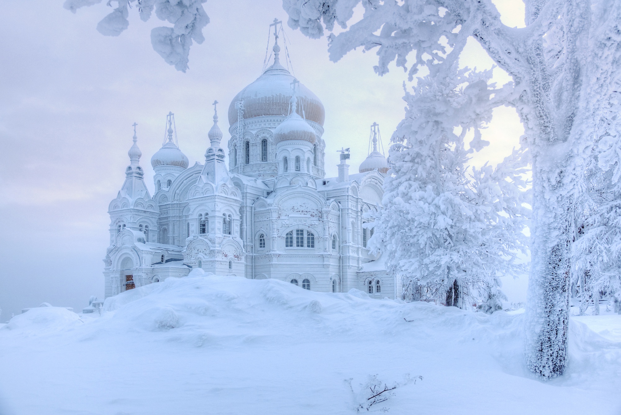 Download mobile wallpaper Winter, Snow, Monastery, Religious, Belogorsky Monastery for free.