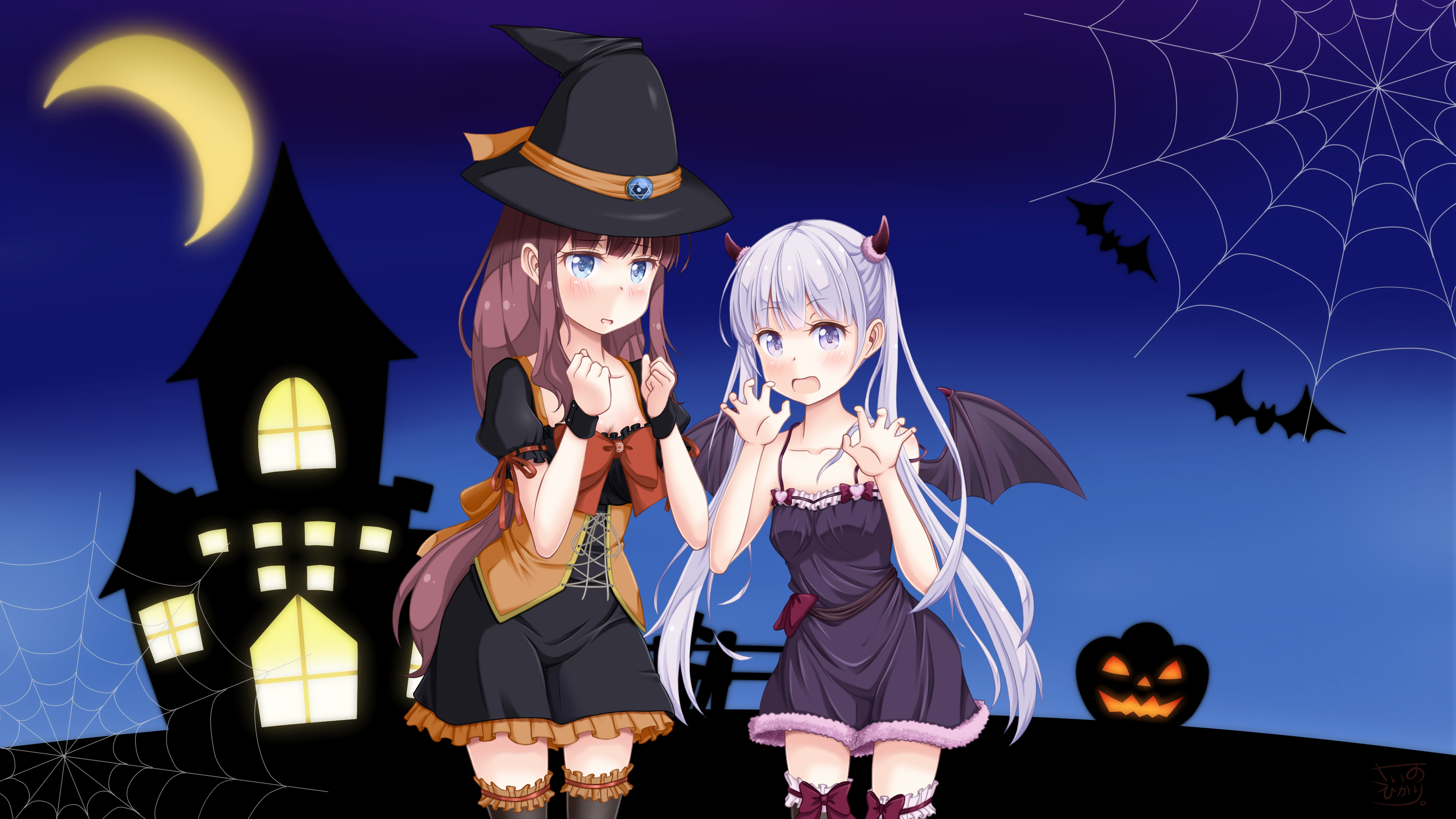Download mobile wallpaper Anime, Halloween, Aoba Suzukaze, New Game!, Hifumi Takimoto for free.
