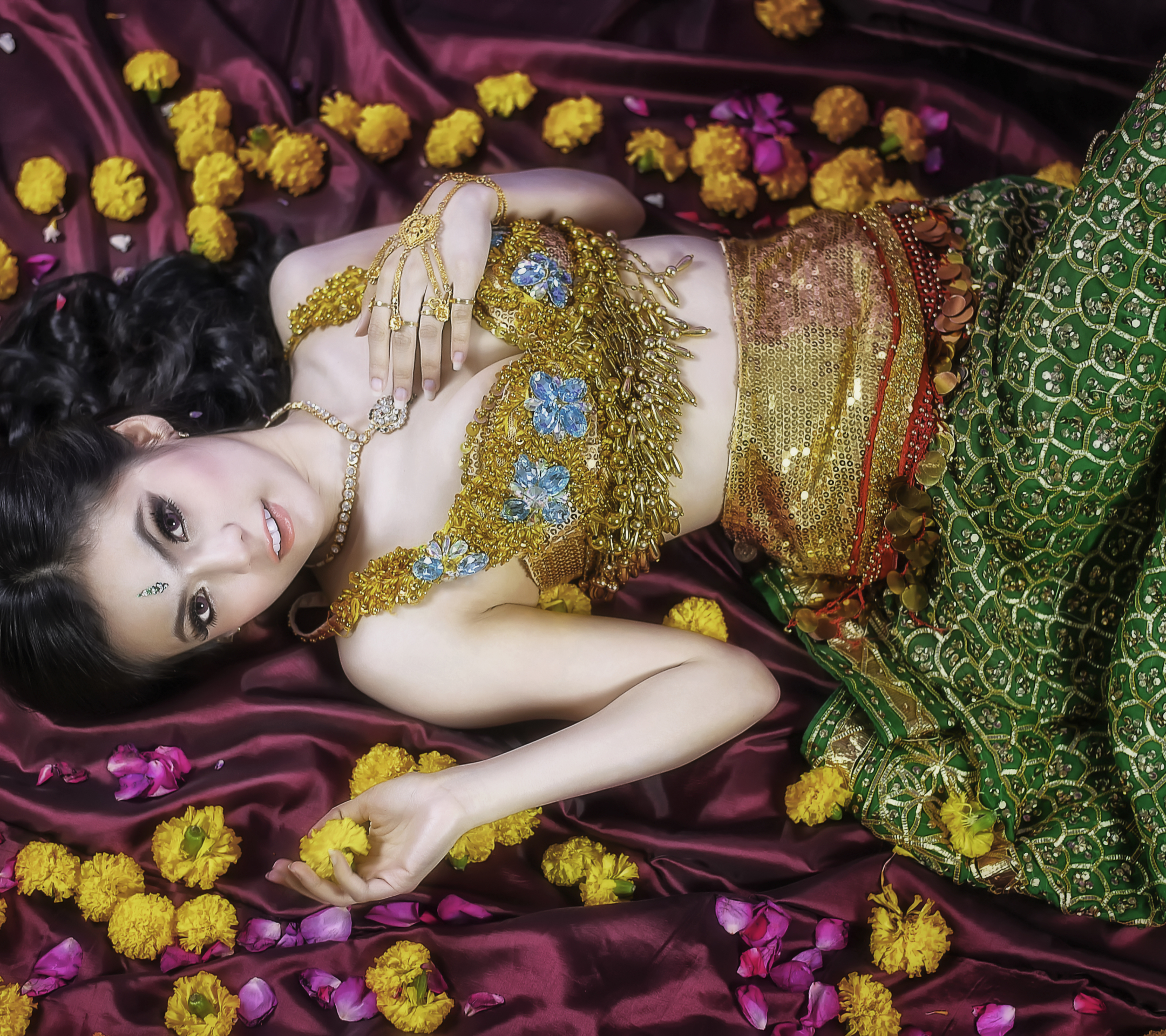 Download mobile wallpaper Flower, Women, Bracelet, Necklace, Asian, Traditional Costume, Thai, Gold Dress for free.