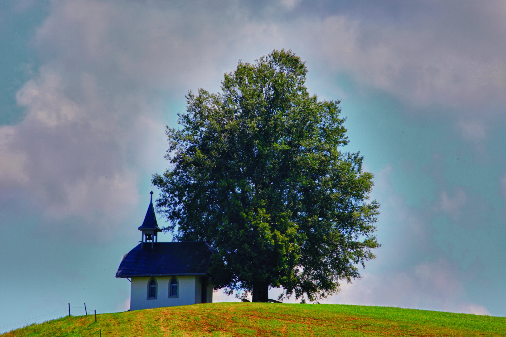 Download mobile wallpaper Tree, Hill, Church, Chapel, Religious for free.