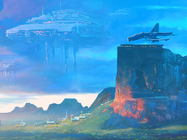 Free download wallpaper Landscape, Sci Fi, Spaceship on your PC desktop