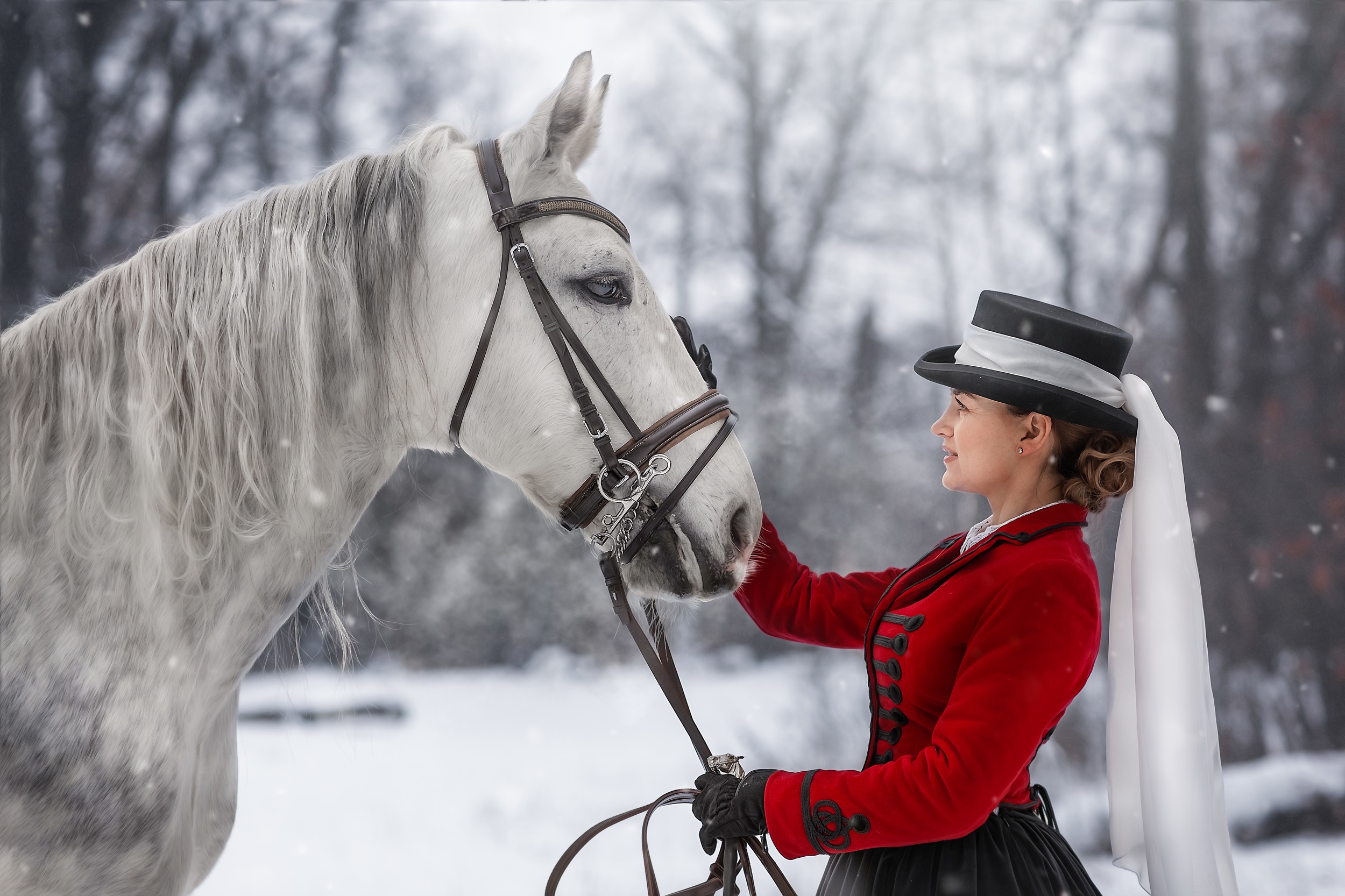 Téléchargez gratuitement l'image Hiver, Cheval, Chapeau, Femmes, Top Model, Profondeur De Champ sur le bureau de votre PC