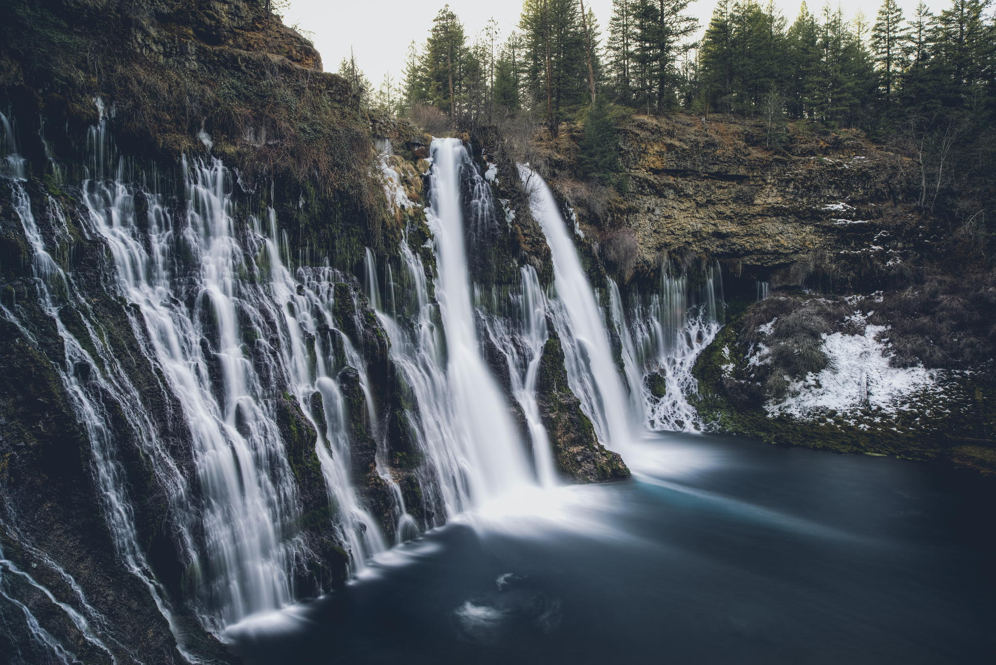 Download mobile wallpaper Burney Falls, California, Cliff, Water, Lake, Waterfall, Waterfalls, Nature, Earth for free.