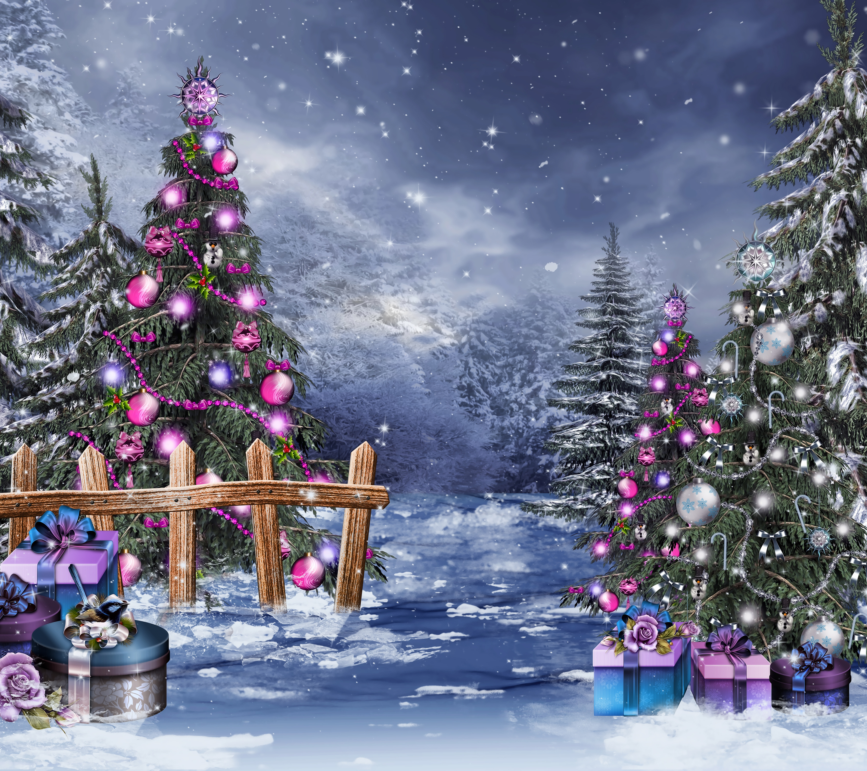 Download mobile wallpaper Snow, Forest, Christmas, Holiday, Gift, Christmas Tree for free.