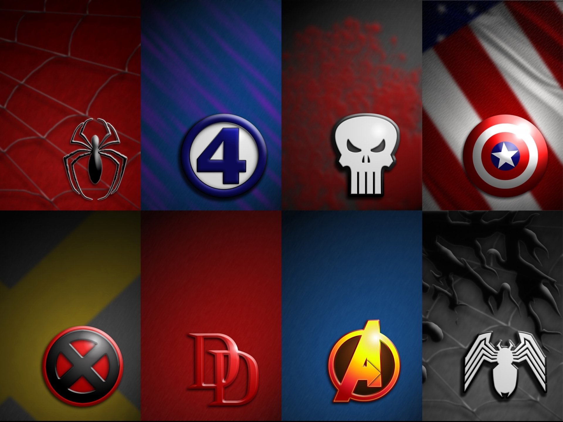 logo, spider man, marvel comics, comics, avengers, captain america, collage, daredevil, fantastic four, punisher, x men
