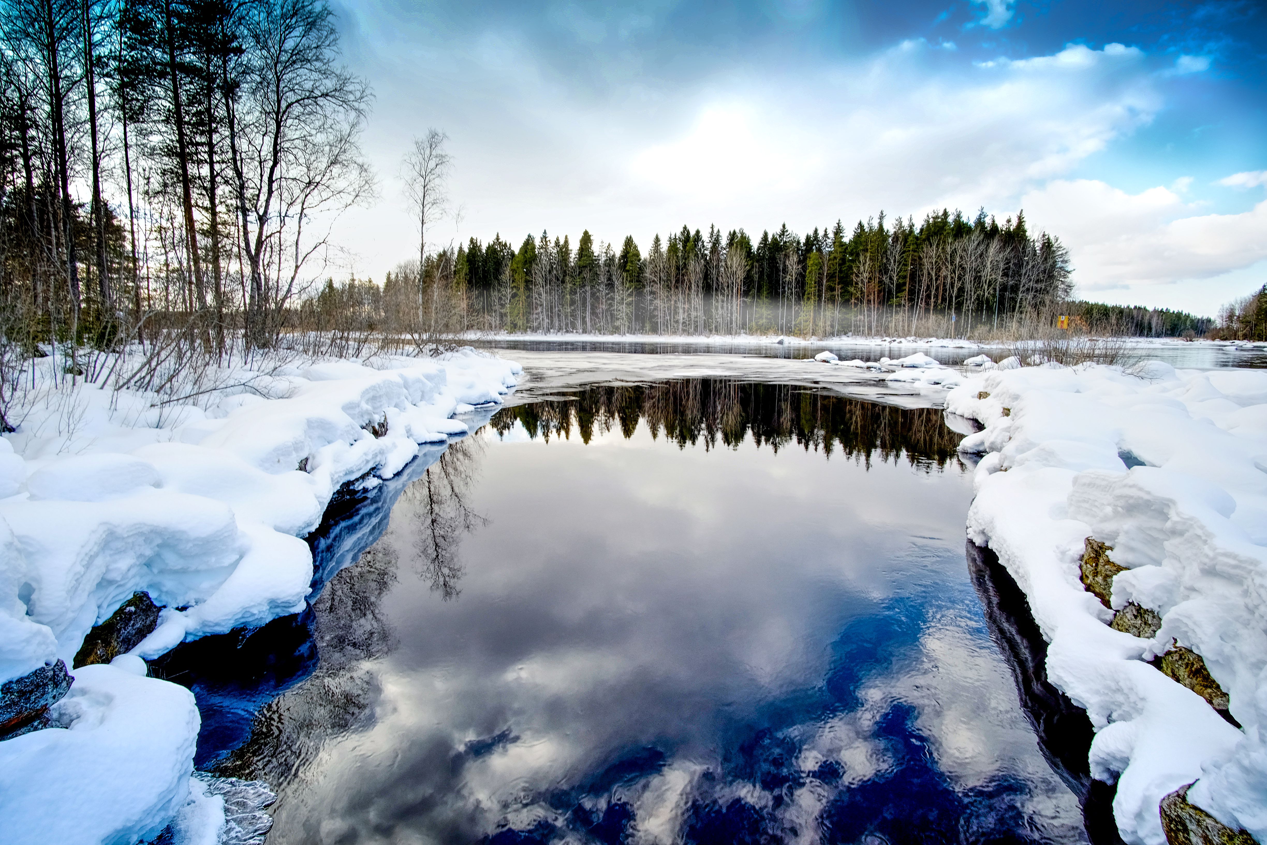 PCデスクトップに自然, 雪, 冬, 木, 川, 水画像を無料でダウンロード