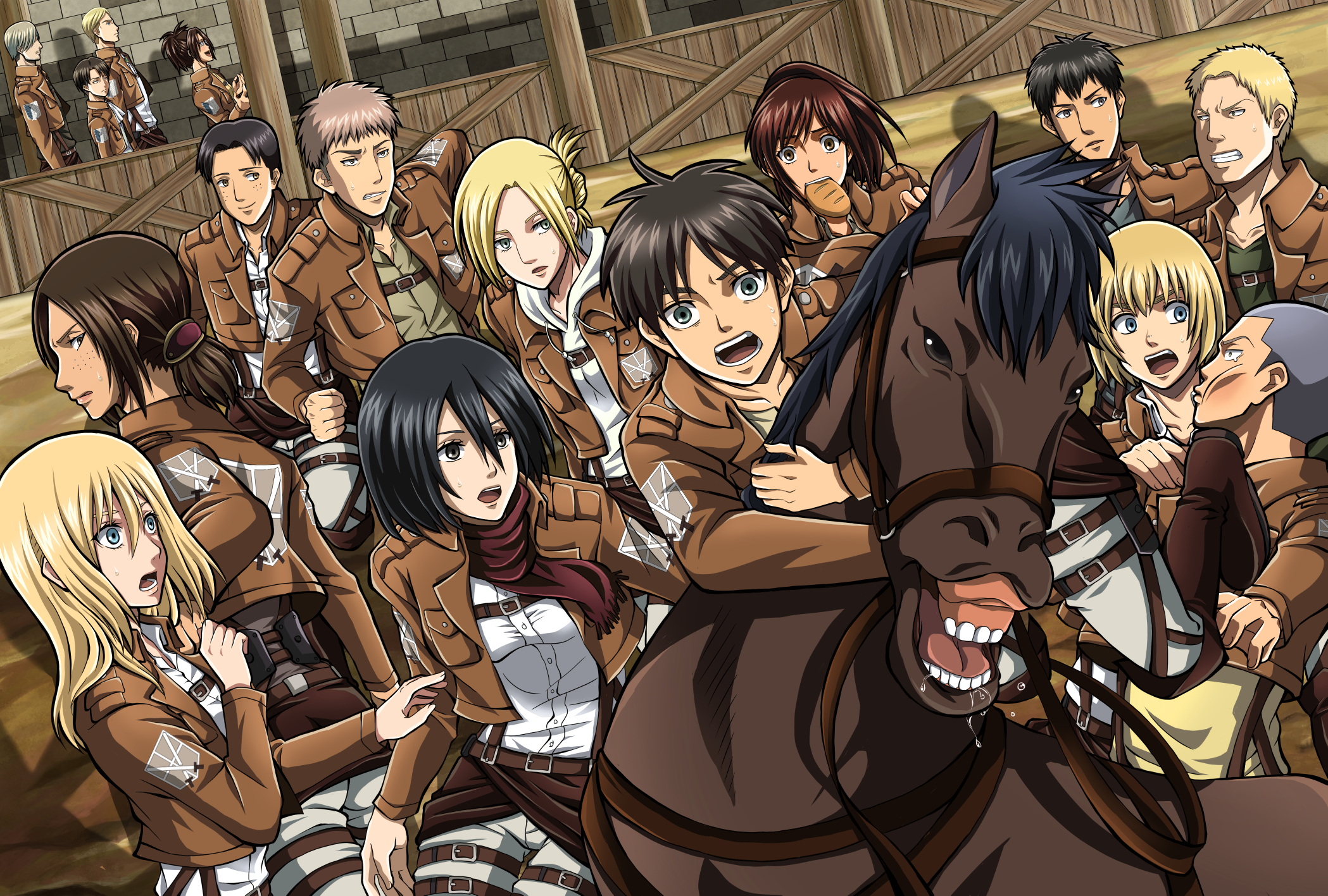 364632 Hintergrundbild herunterladen animes, attack on titan, anni leonhart, armin arlert, berthold hoover, conni springer, eren jäger, erwin schmitt, hanji zoë, historia reiß, jean kirstein, levi ackermann, marco bott, mikasa ackermann, reiner braun, sasha bluse, ymir (angriff auf titan) - Bildschirmschoner und Bilder kostenlos