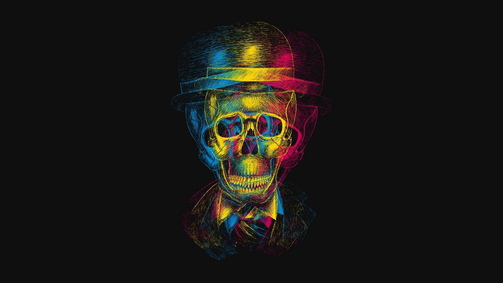 skull, 3d, picture, hat, drawing, anaglyph