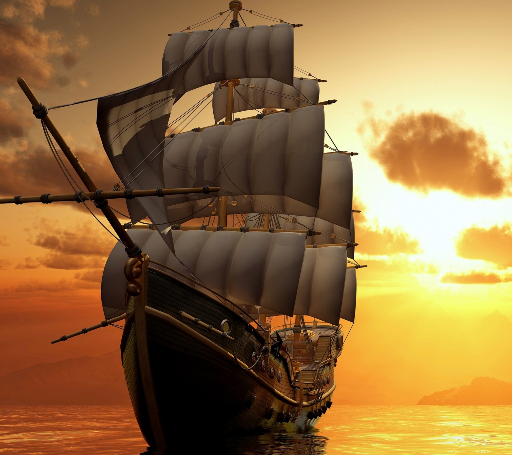 Download mobile wallpaper Sunset, Sea, Ocean, Sailboat, Cloud, Vehicles, Sailing Ship for free.