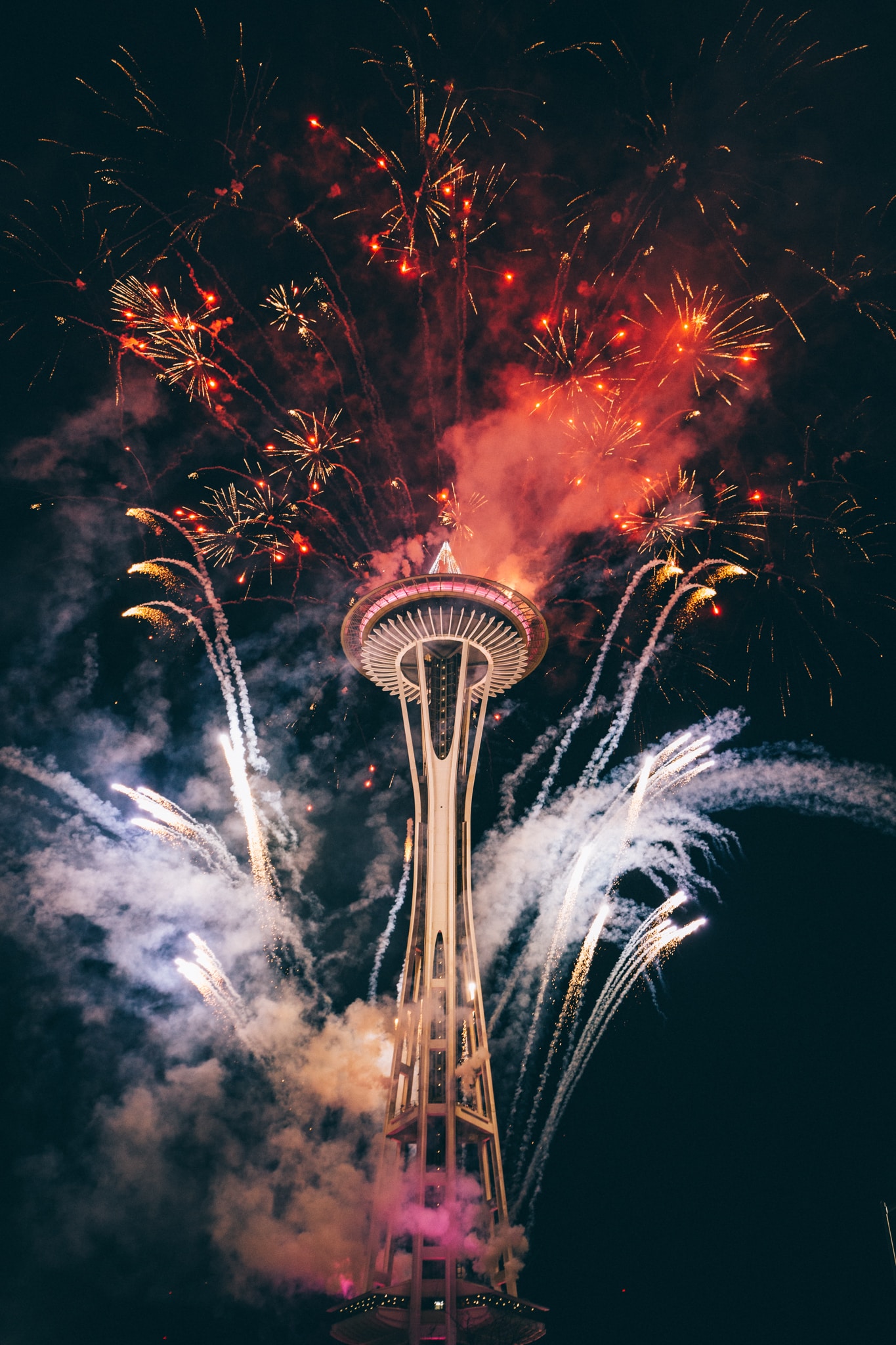 Download mobile wallpaper Firework, Fireworks, Building, Holiday, Holidays, Tower for free.