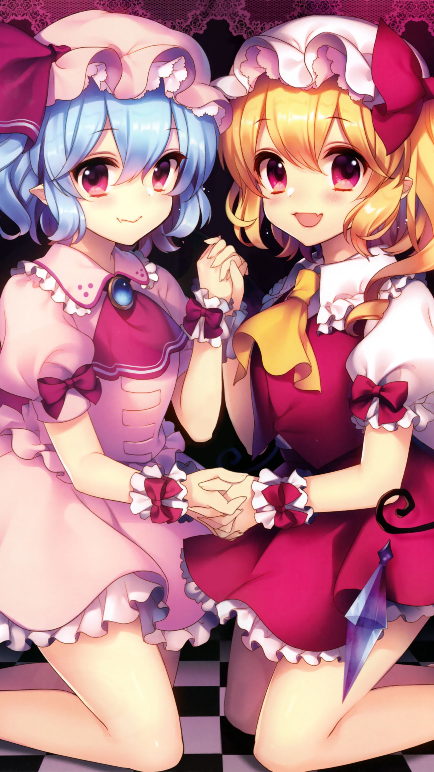 Download mobile wallpaper Anime, Blonde, Blue Hair, Red Eyes, Remilia Scarlet, Flandre Scarlet, Touhou, Short Hair for free.