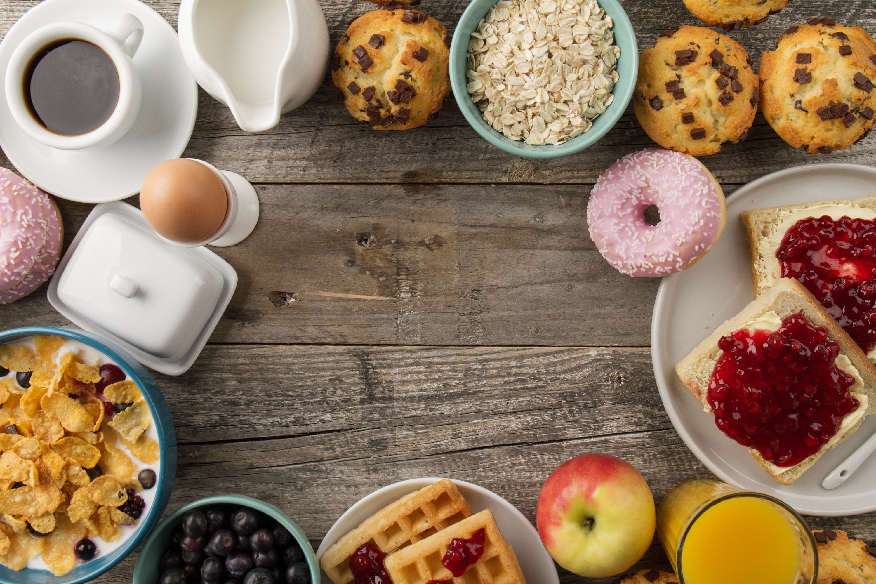 Download mobile wallpaper Food, Coffee, Still Life, Egg, Doughnut, Cupcake, Breakfast for free.