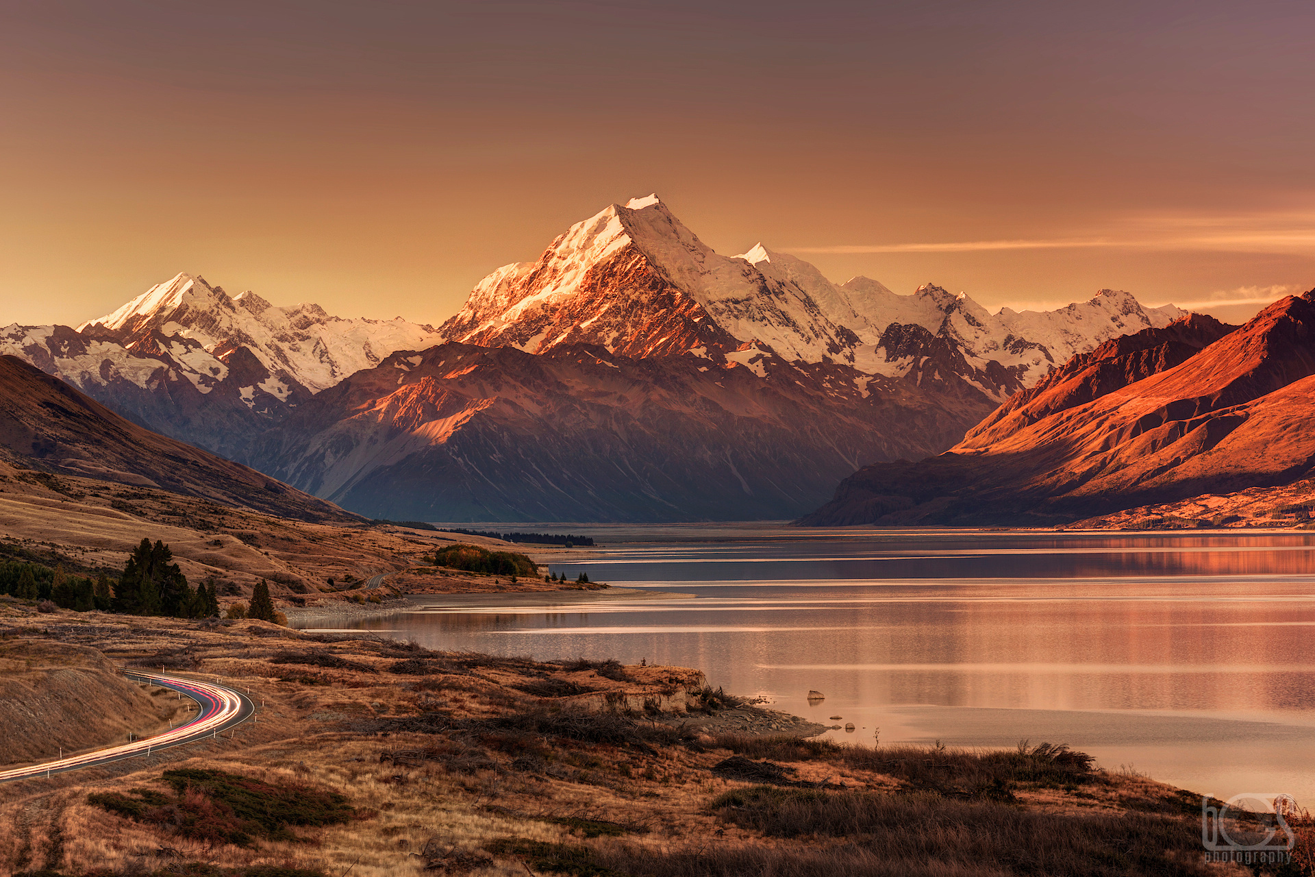 356655壁紙のダウンロード地球, アオラキ・マウントクック, アオテアロア, グレイシャー国立公園, 氷河, プカキ湖, 風景, 山, ニュージーランド, 道, 日没, 山岳-スクリーンセーバーと写真を無料で