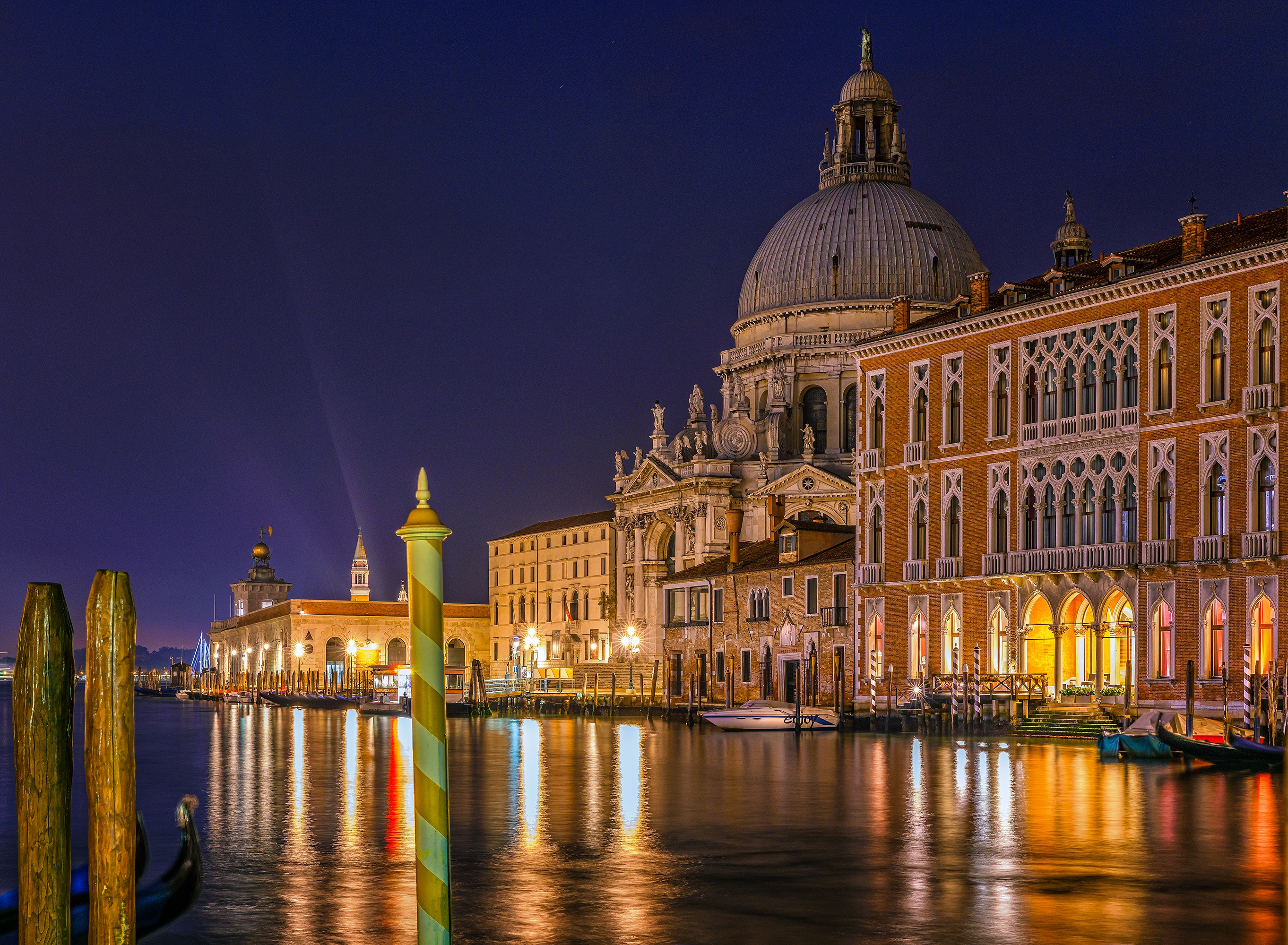 italy, dome, man made, venice, architecture, building, city, grand canal, night, cities