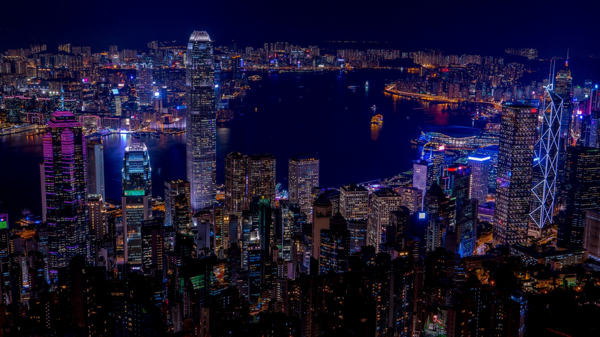 Laden Sie das Städte, Wolkenkratzer, Gebäude, Stadtbild, China, Hongkong, Nacht, Menschengemacht, Großstadt-Bild kostenlos auf Ihren PC-Desktop herunter