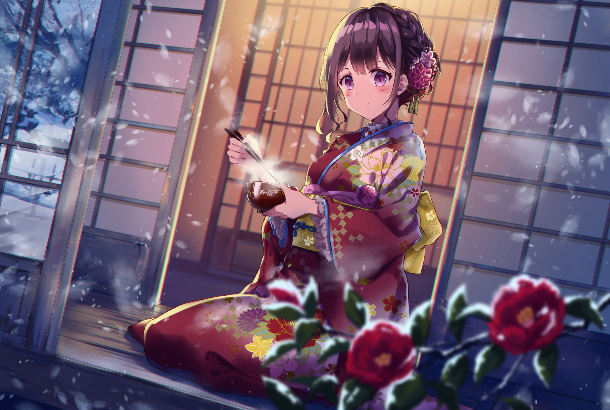 Free download wallpaper Anime, Winter, Geisha on your PC desktop