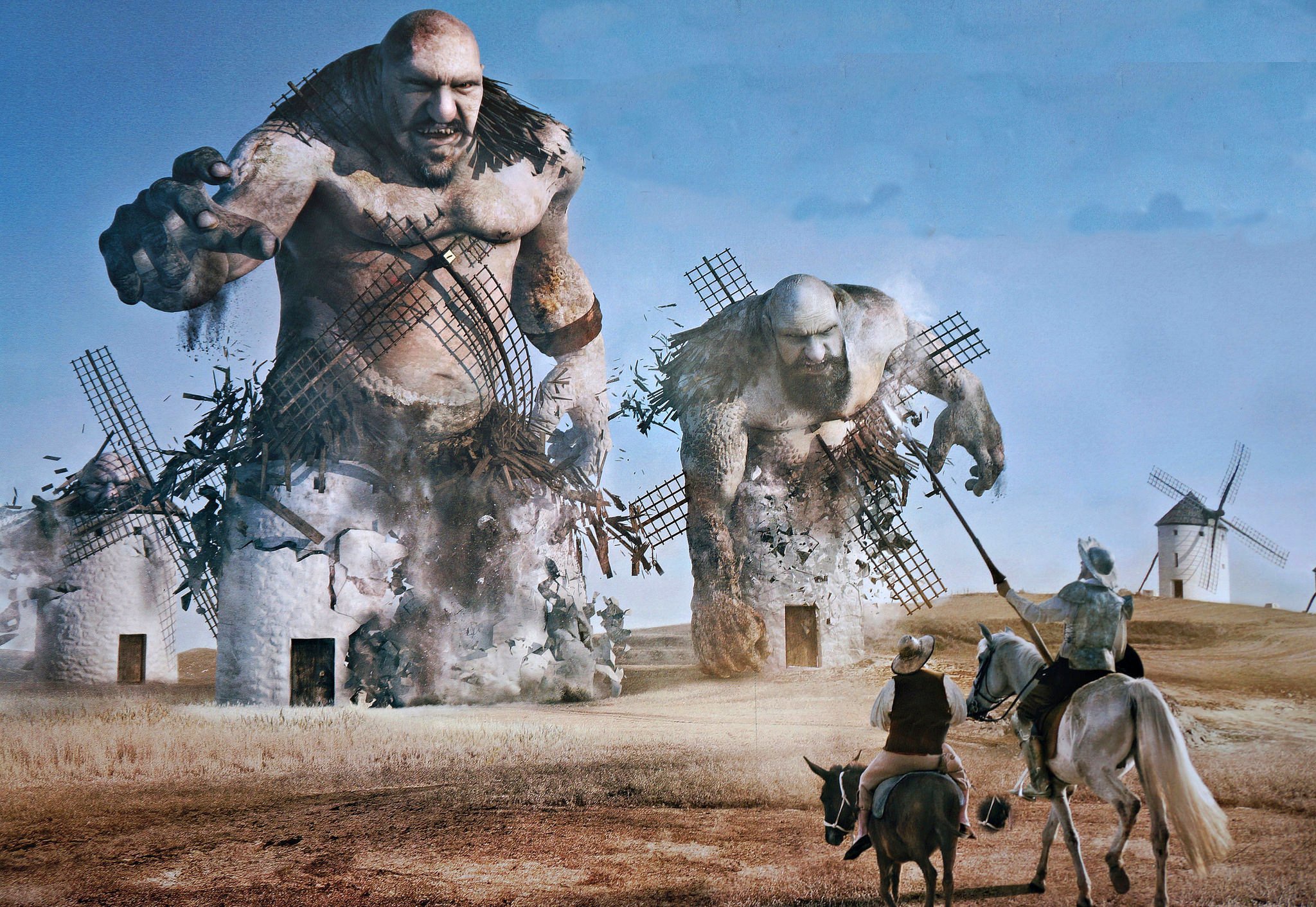 Download mobile wallpaper Fantasy, Windmill, Giant, Don Quixote for free.