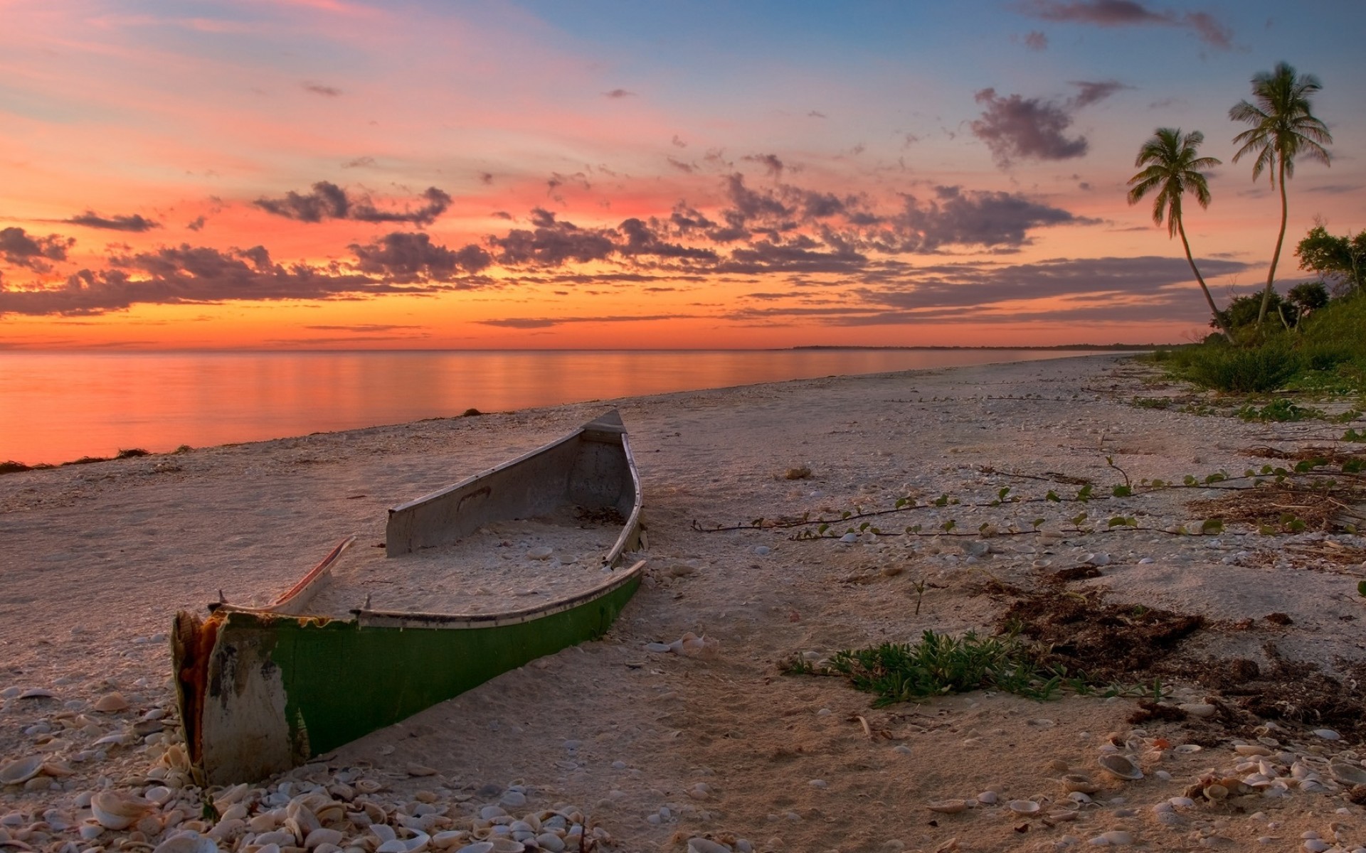 Download mobile wallpaper Sunset, Sky, Beach, Boat, Wreck, Vehicles for free.