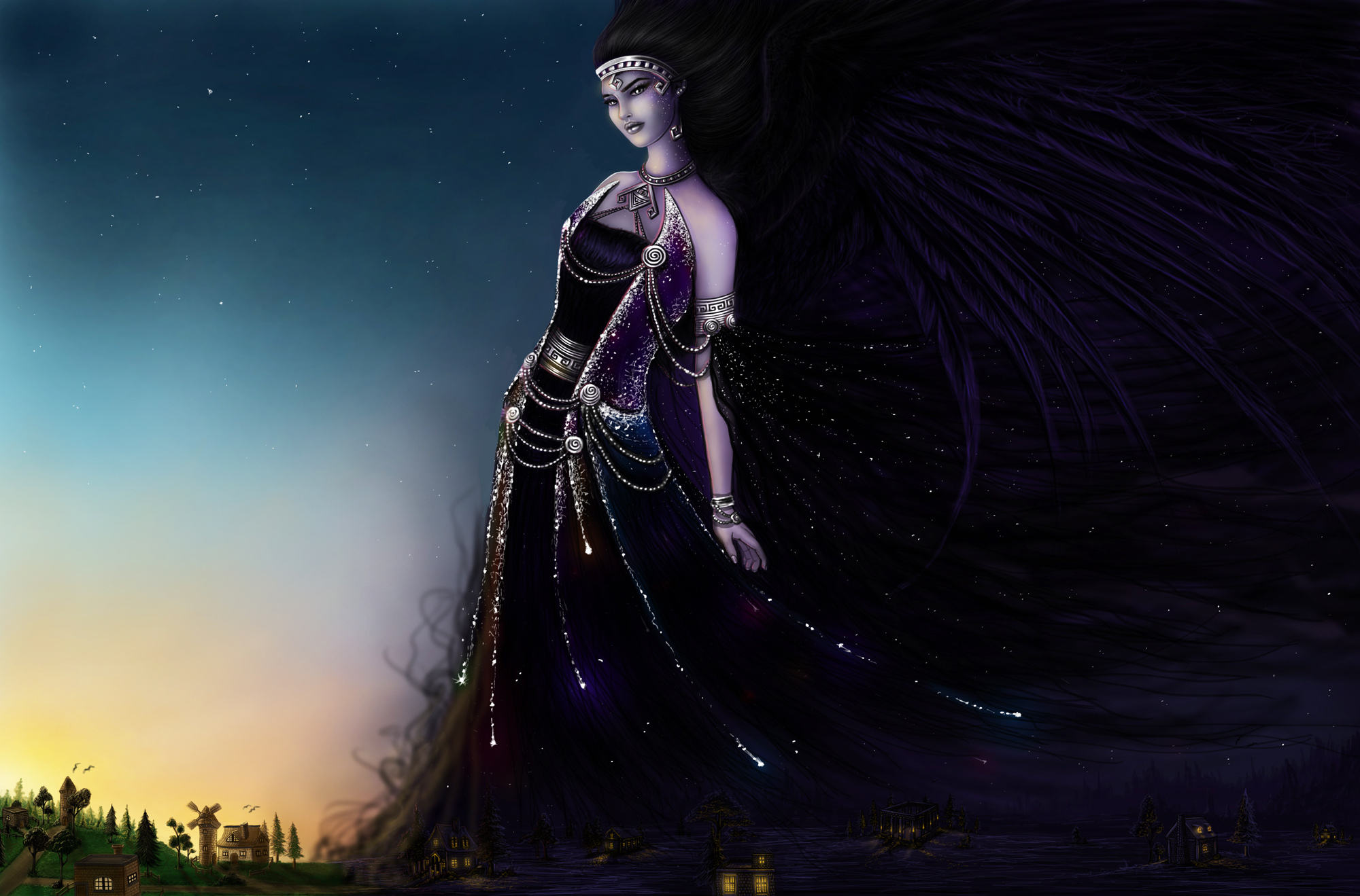 Free download wallpaper Fantasy, Night, Women on your PC desktop