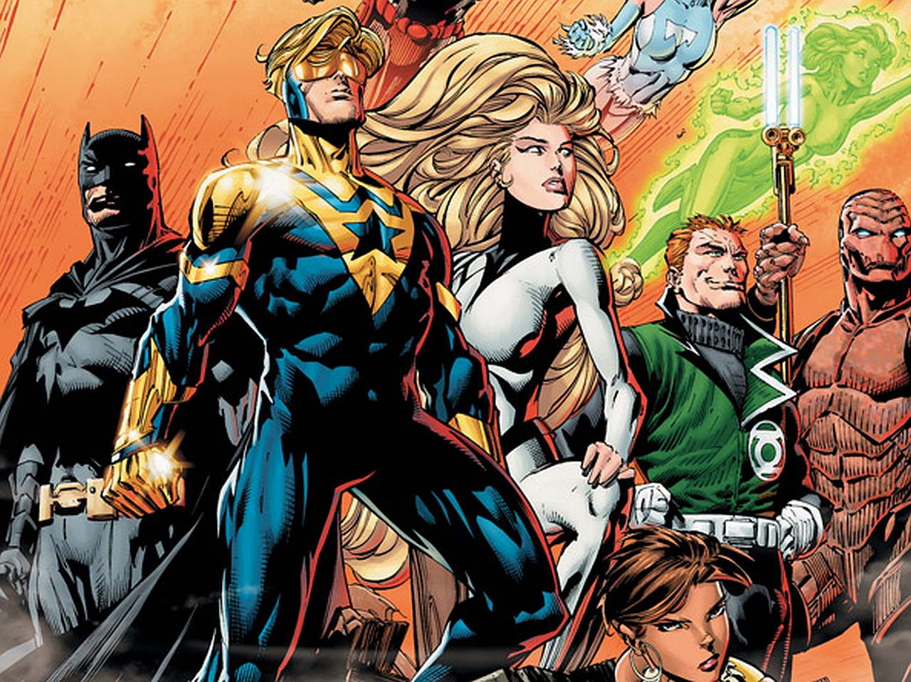 comics, justice league, batman, booster gold, dc comics, fire (dc comics), green lantern, guy gardner, ice (dc comics), vixen (dc comics)