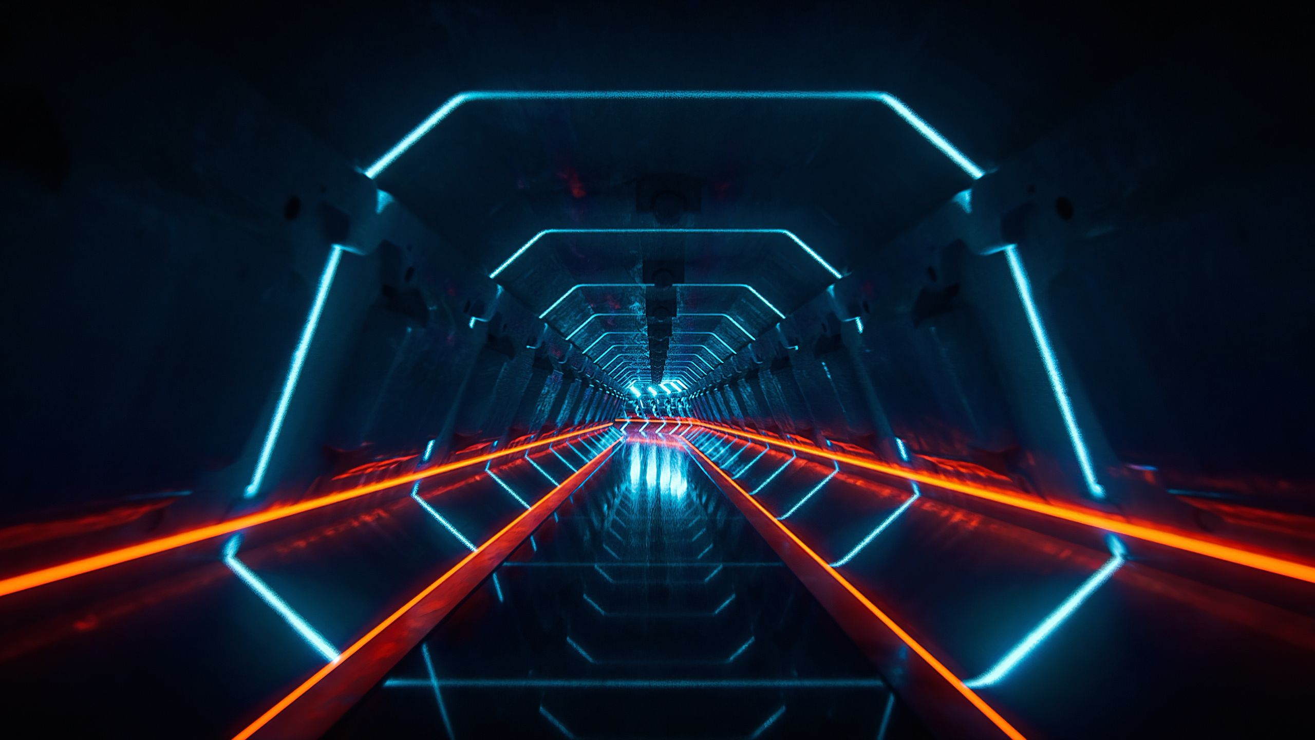 Download mobile wallpaper Neon, Glow, Tunnel, Futuristic, Man Made for free.