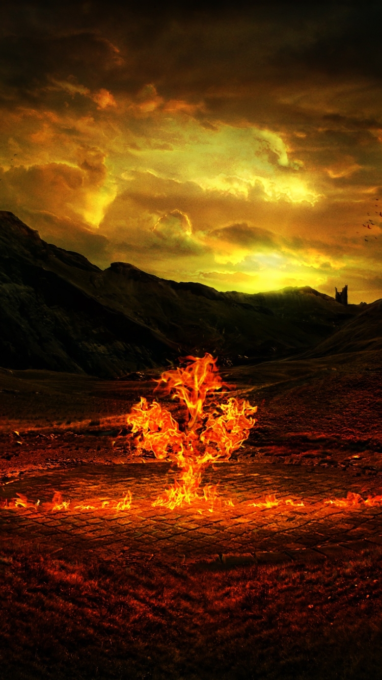 Download mobile wallpaper Landscape, Fire, Dark, Occult for free.