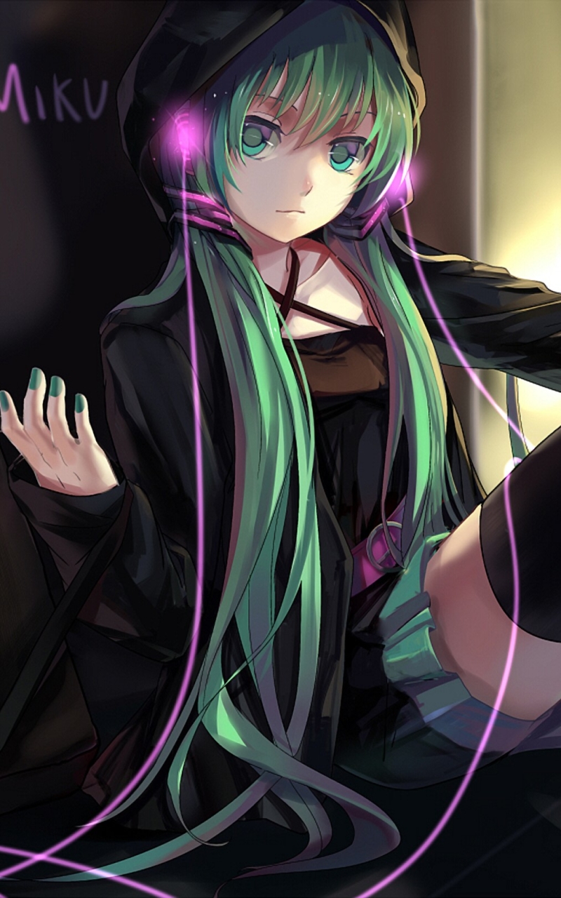 Handy-Wallpaper Kopfhörer, Vocaloid, Grüne Haare, Grüne Augen, Hatsune Miku, Animes, Lange Haare kostenlos herunterladen.