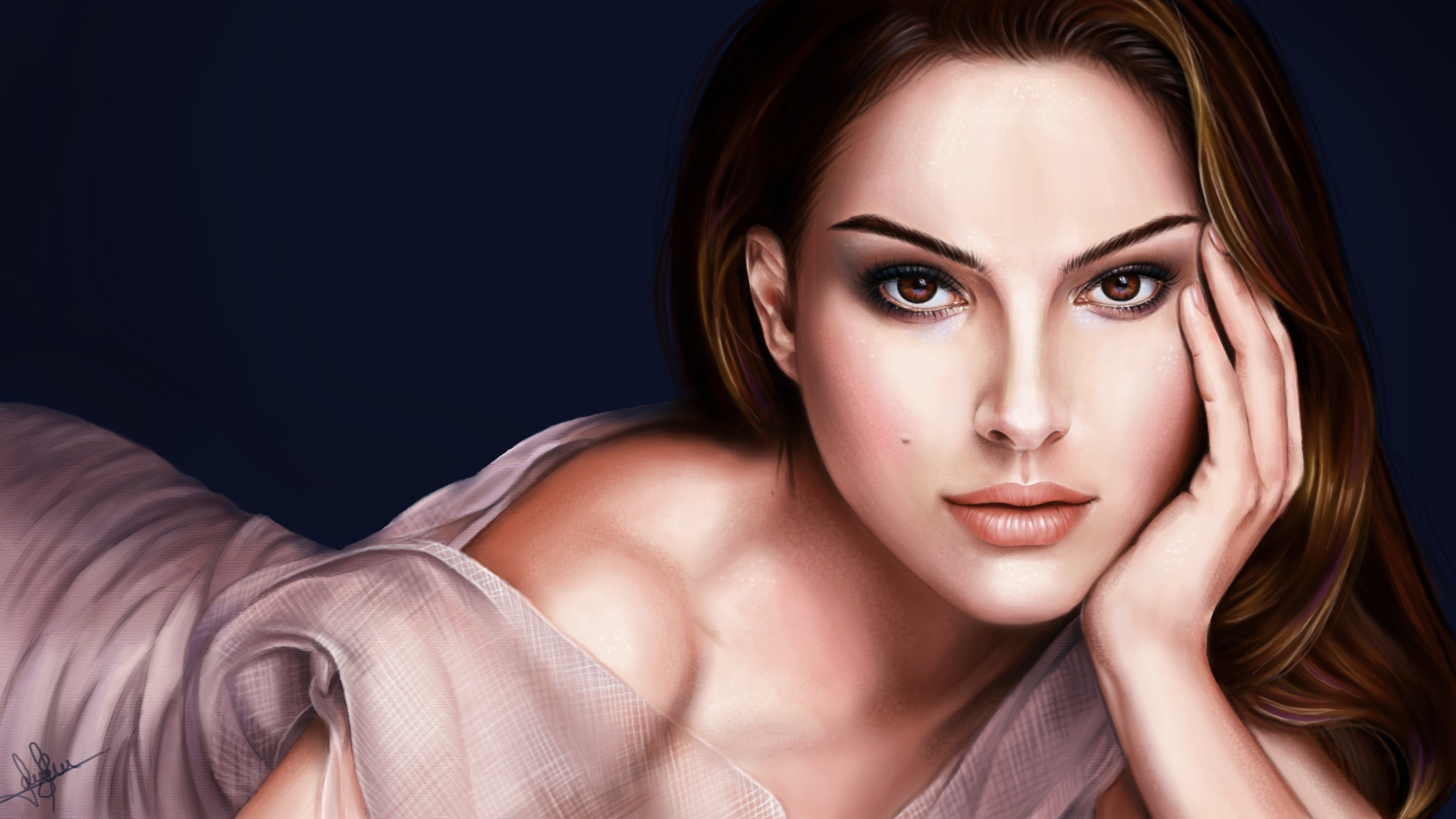 Free download wallpaper Natalie Portman, Painting, Brunette, American, Celebrity, Brown Eyes, Actress on your PC desktop