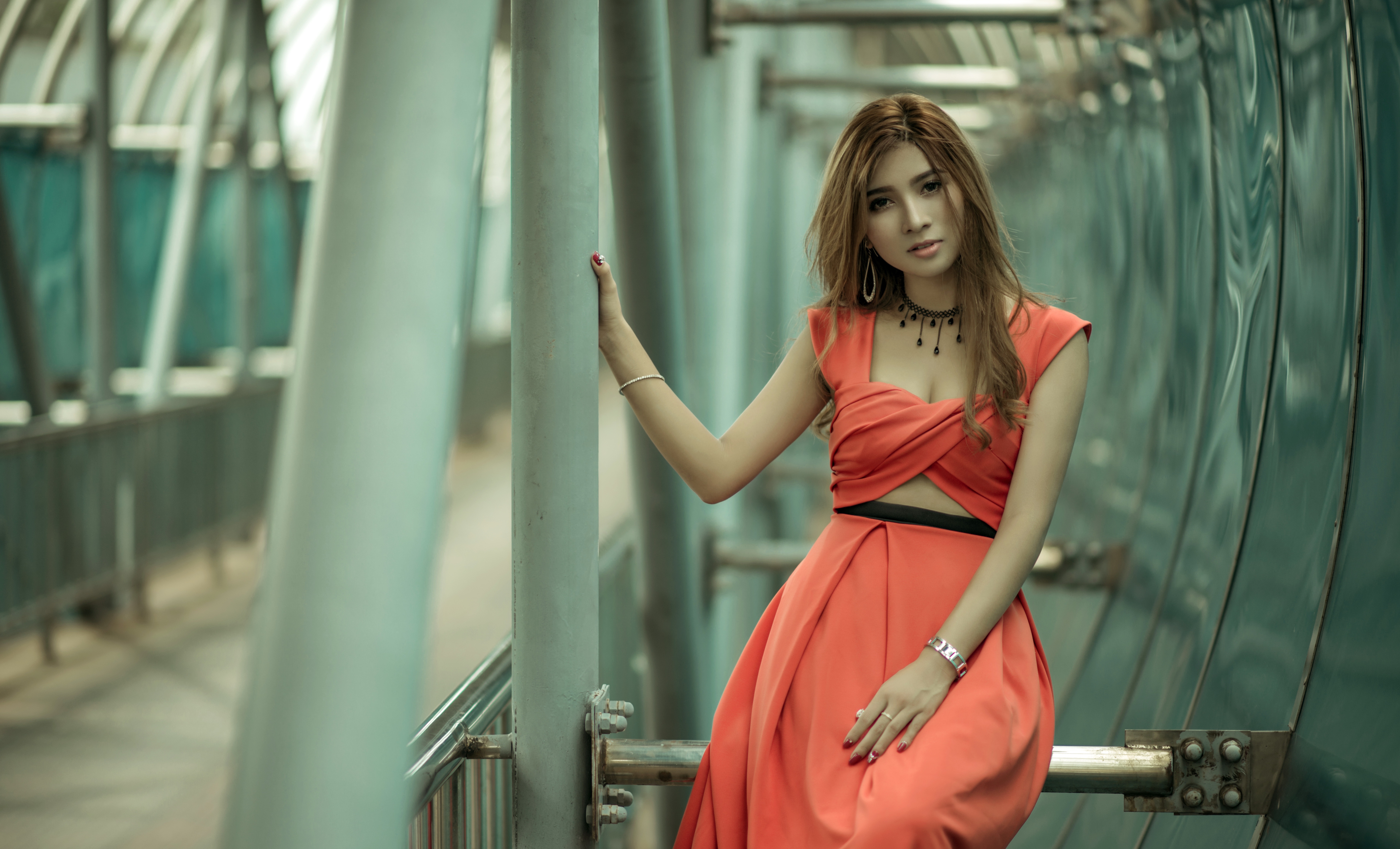 Free download wallpaper Brunette, Model, Women, Asian, Red Dress on your PC desktop