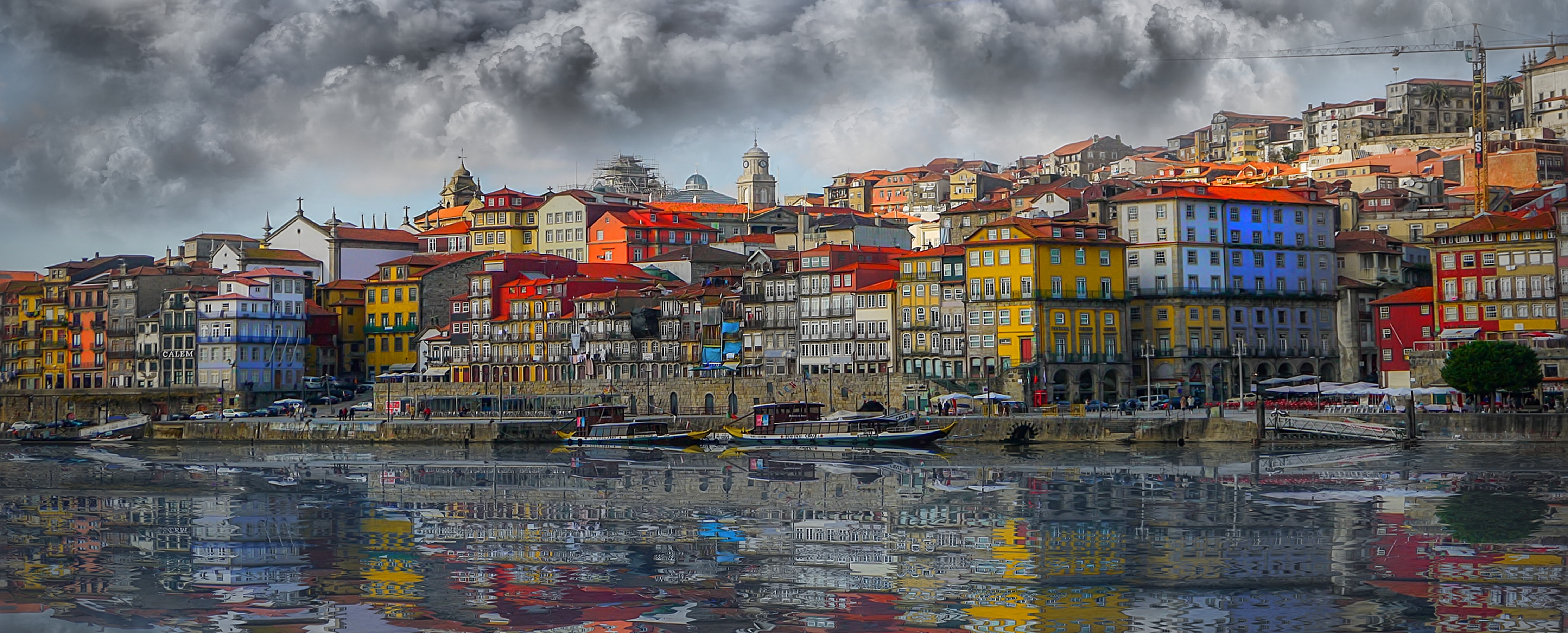 porto, man made, cloud, colorful, house, lake, portugal, reflection, town, cities