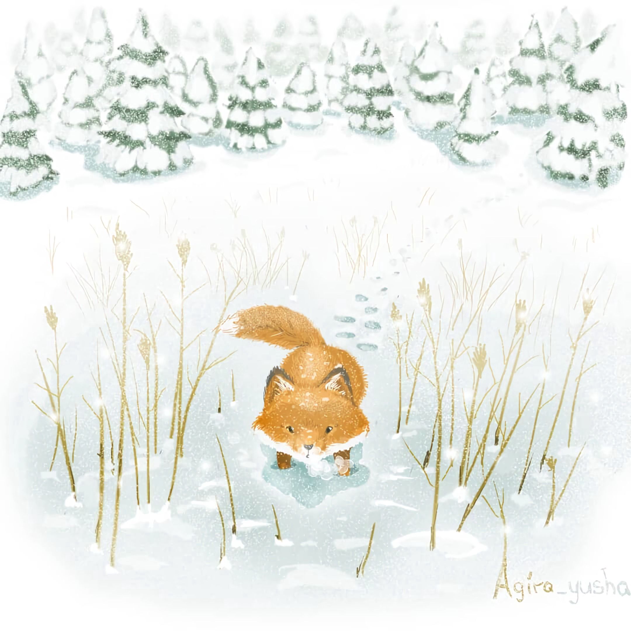 fox, art, winter, snow mobile wallpaper